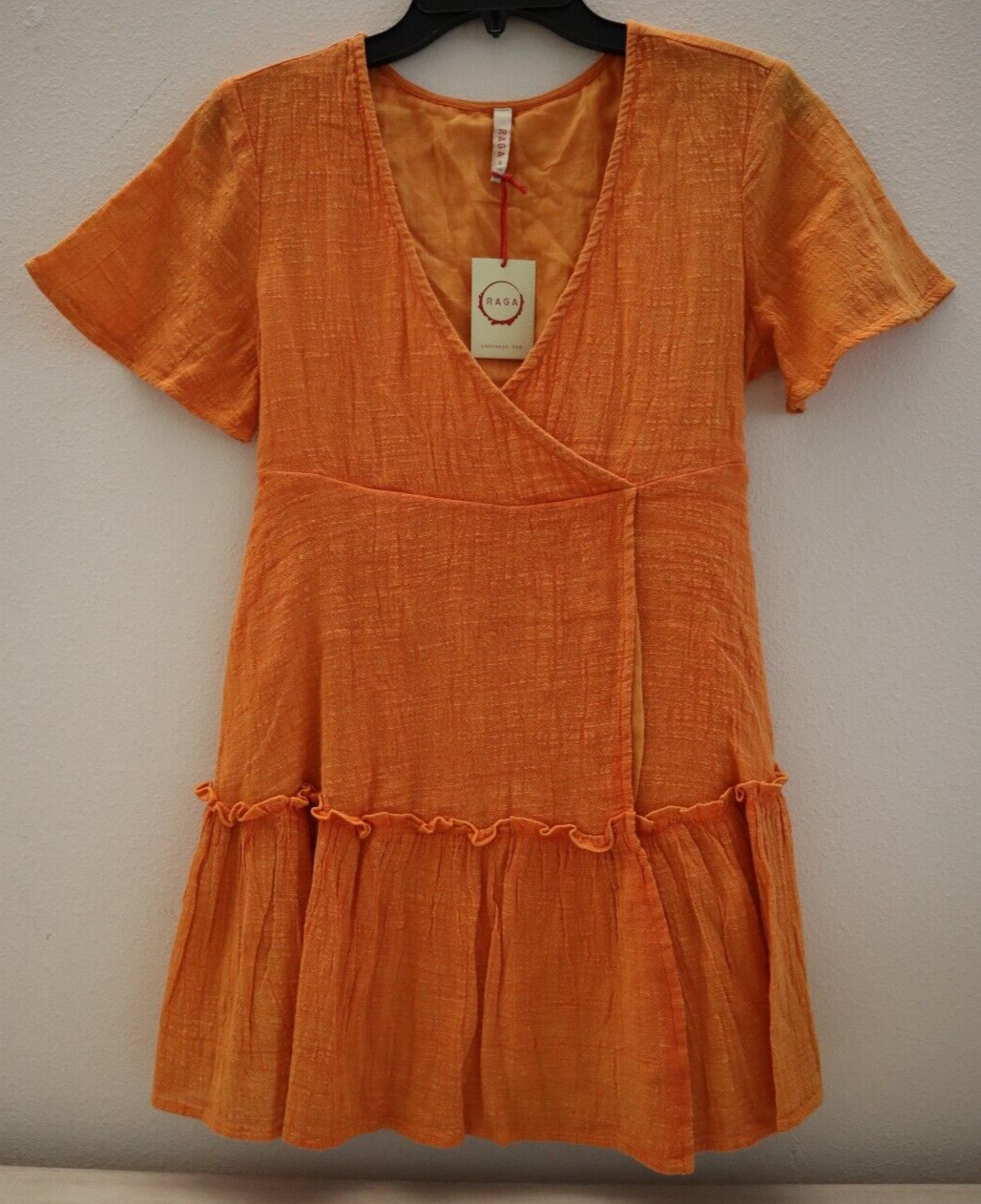 Raga R2786 Women’s Sz 2 Burnt Orange Golden Rules Mini Wrap Dress