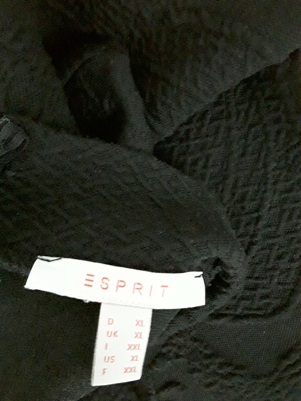 Esprit Essential Pattern Black Dress with a small stand-up collar; UK size XL