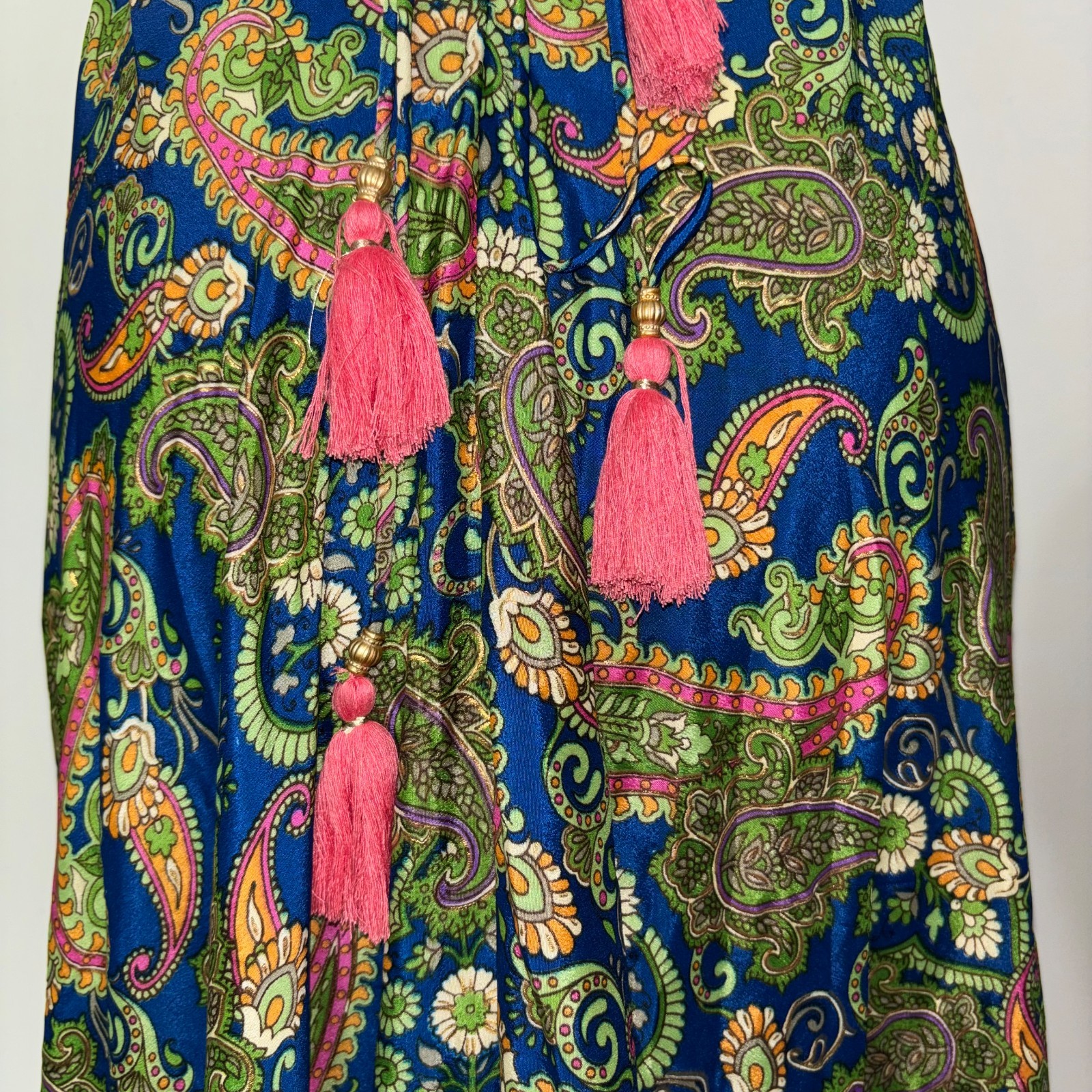 Swarna Greece ONE SIZE Paisley Print Maxi Dress Open Back Halter Plunge