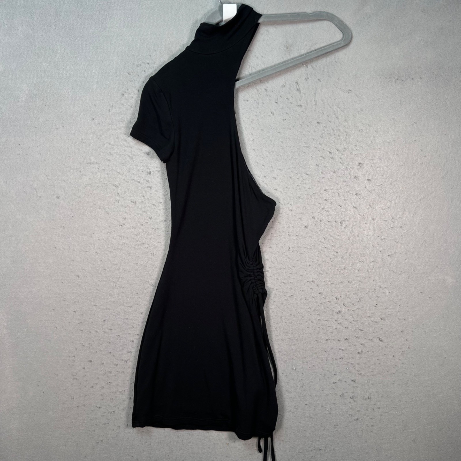 I.AM.GIA Womens Small Black Asymmetrical Mini Dress Bamboo Blend Ruched Side