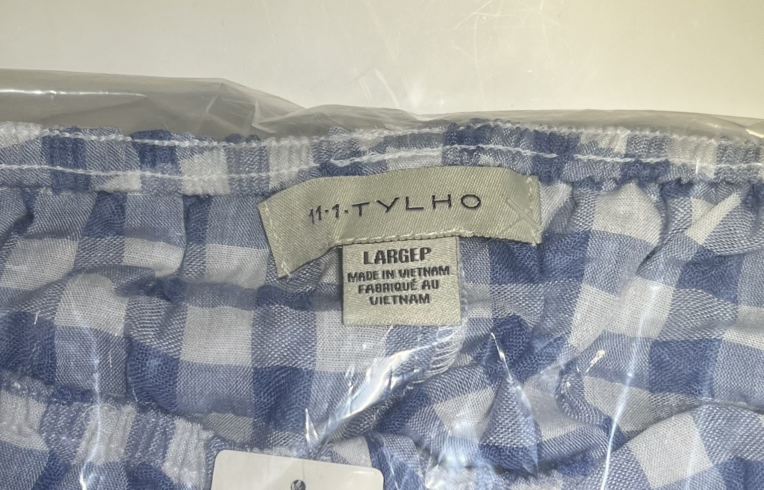 Anthropologie 11-1 Tylho Off-The-Shoulder Dress Gingham Blue SZ Petite LG NWT