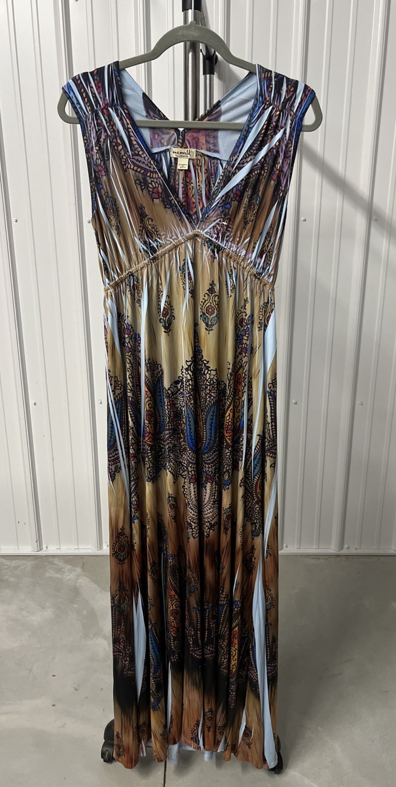 ONE WORLD Maxi Dress Womens Size L Sleeveless Stretch Whimsy Flowy Fairy Boho