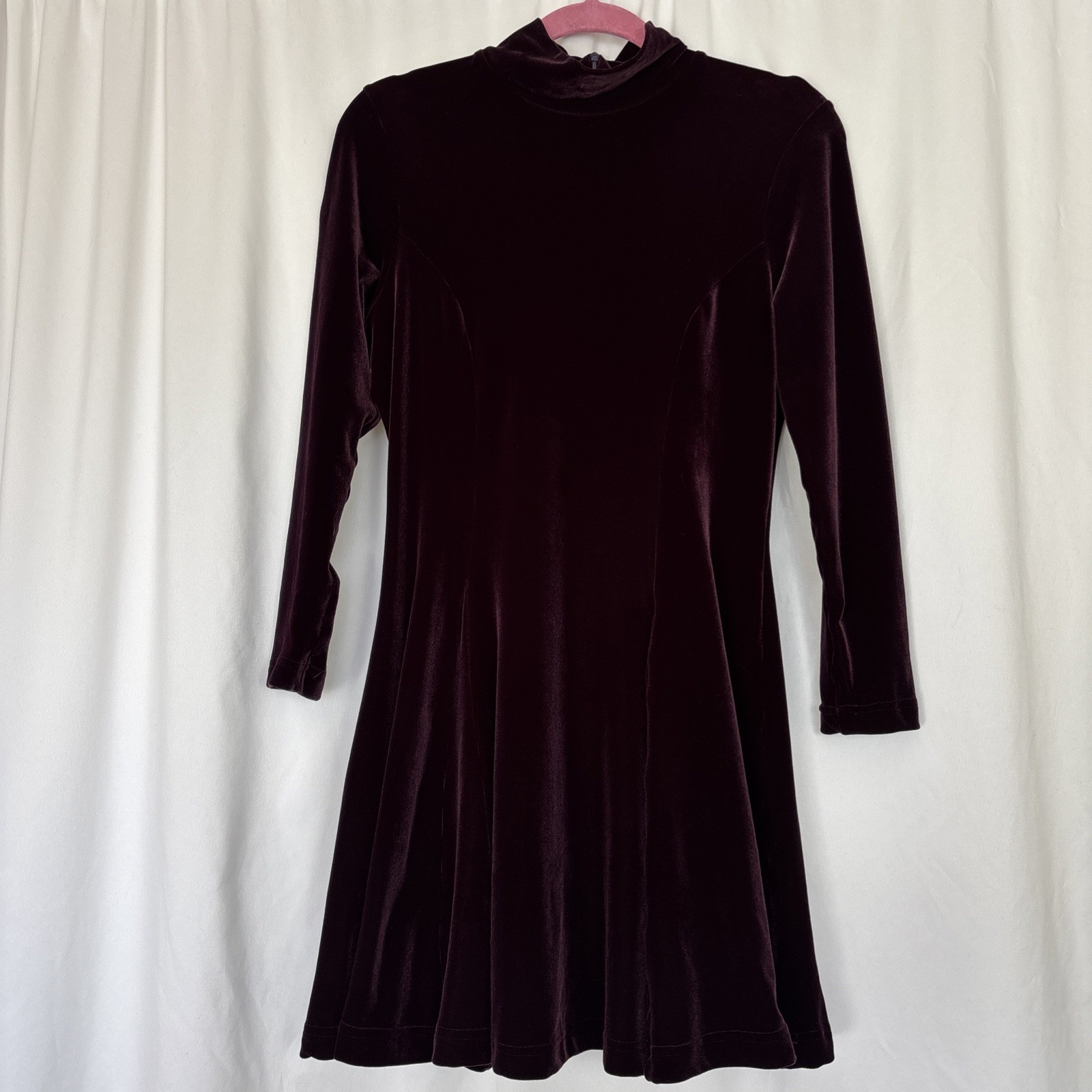 Vintage 90s Velour Mini Dress Women’s Sz S Mock Neck Burgundy Whimsigoth Fairy