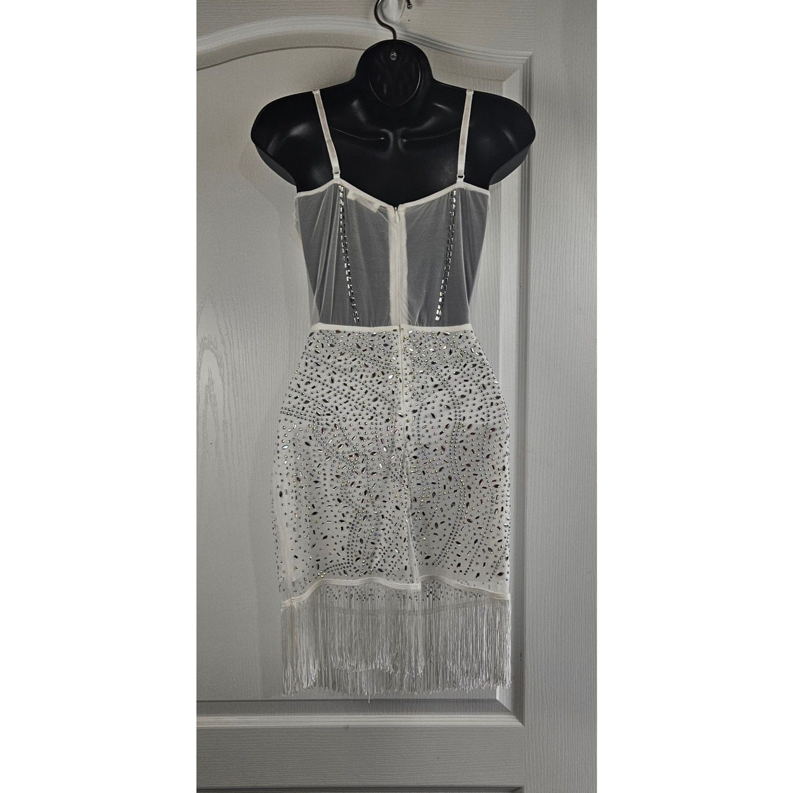 12th Tribe Rhinestone Fringe Keely White Embelished Mini Dress Vegas Wedding