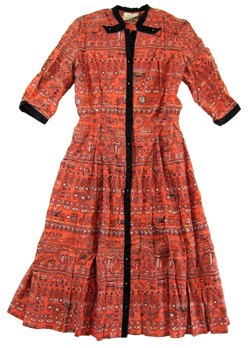 VTG 60s Alexander’s Of California Pink Floral Bird Button Up Midi Dress M 6-8