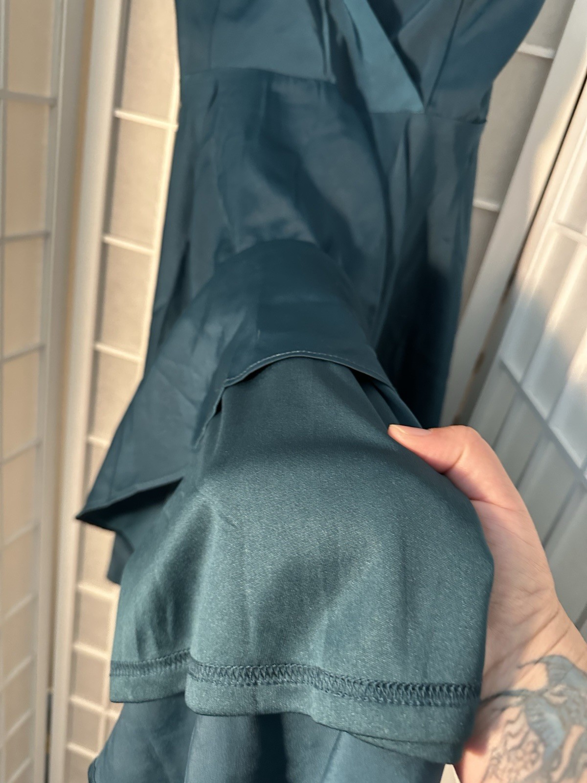 Lulus Teal Satin Fit & Flare V-Neck Sleeveless Strappy Bow Short Dress S