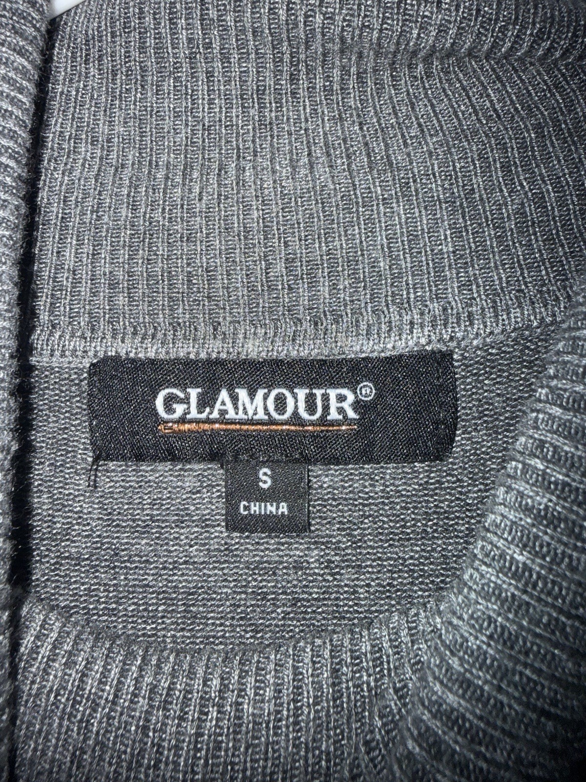 Glamour Gray Solid Knit Sweater Dress Mock Neck Puff Sleeve Knee Length S