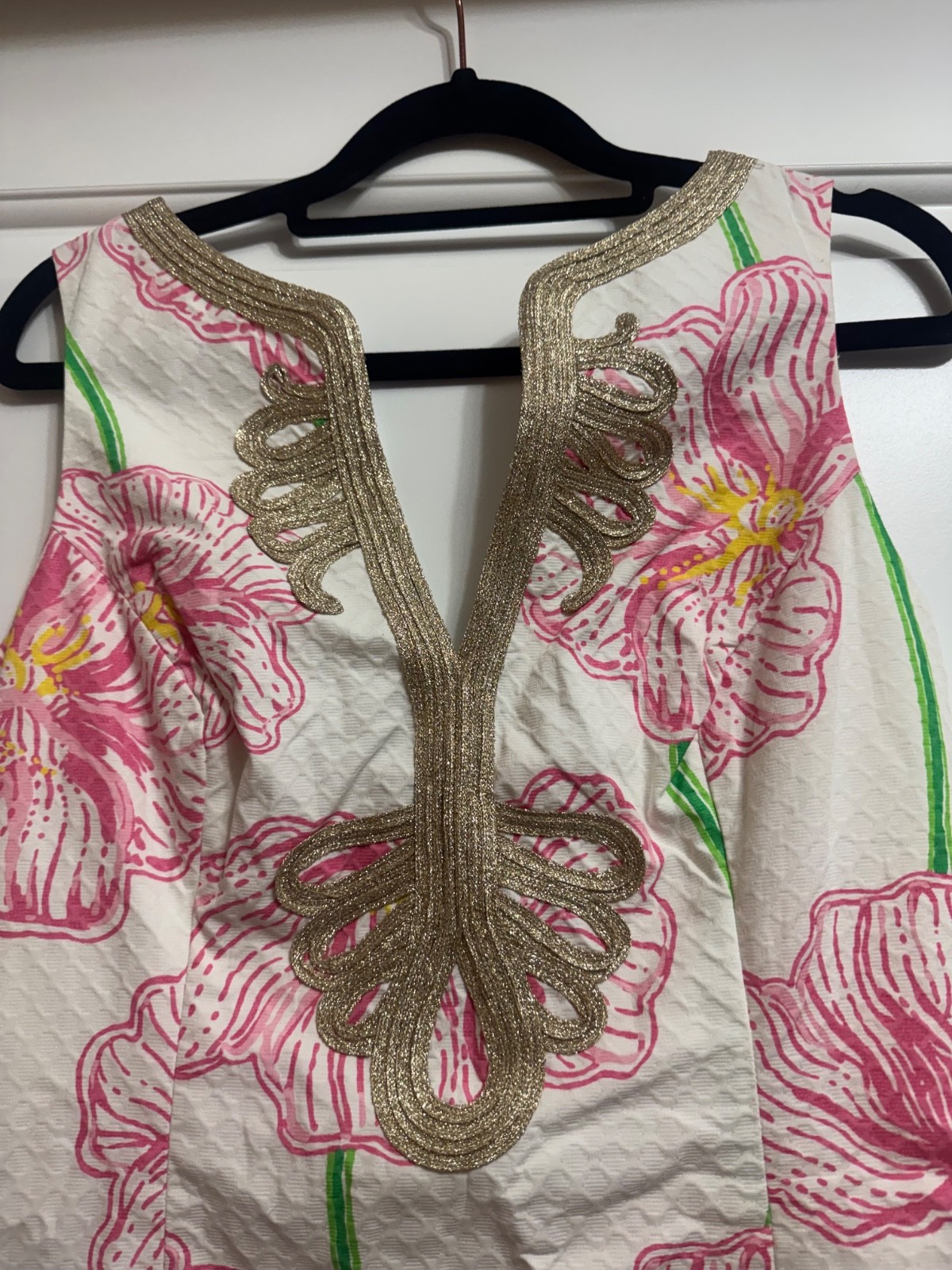 ⁠NWT Lilly Pulitzer Janice Shift Dress Pink Poppy Gold Soutache Size 4