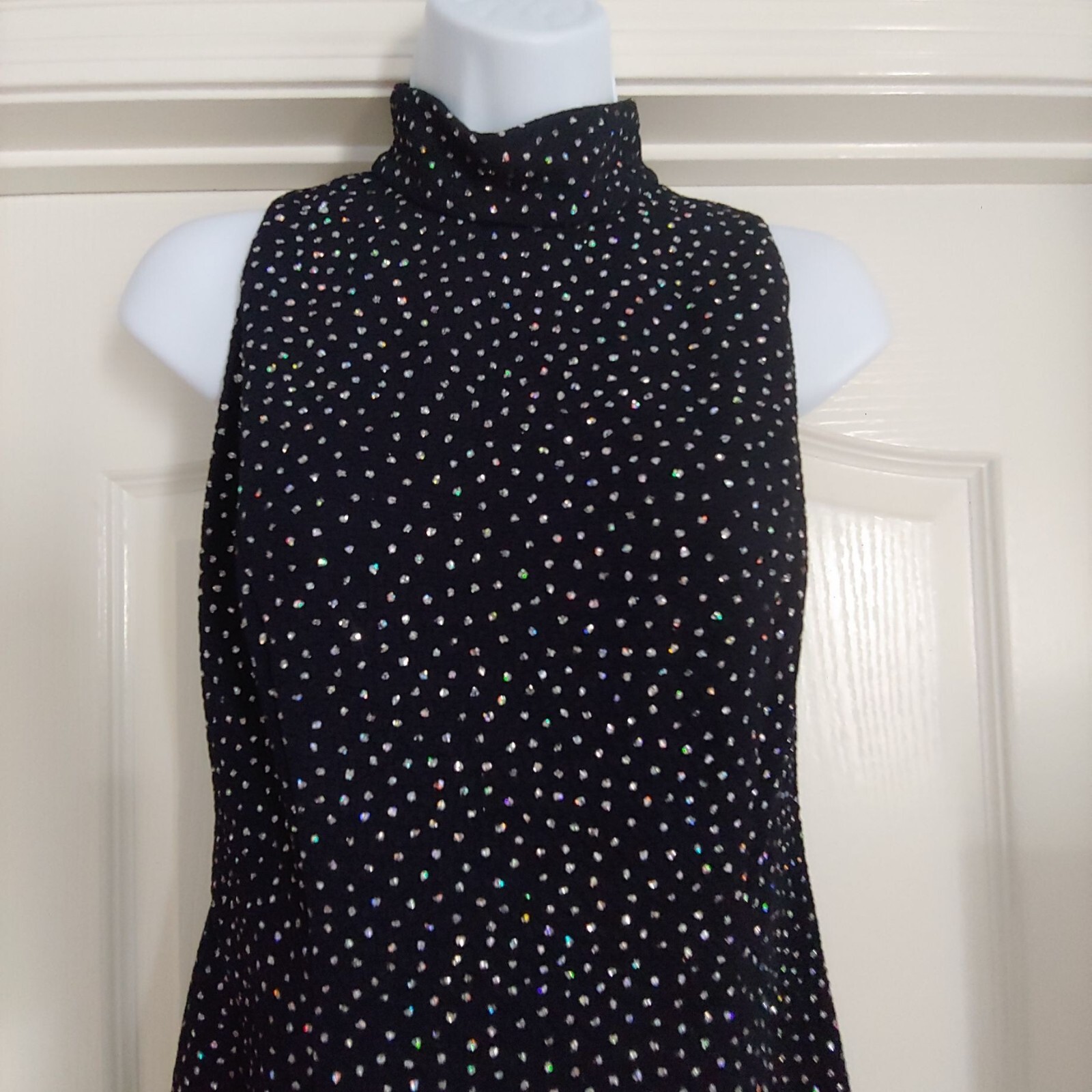 Cache Allover Crystal Rhinestone Evening Sparkly Sleeveless Mock Neck Maxi Dress