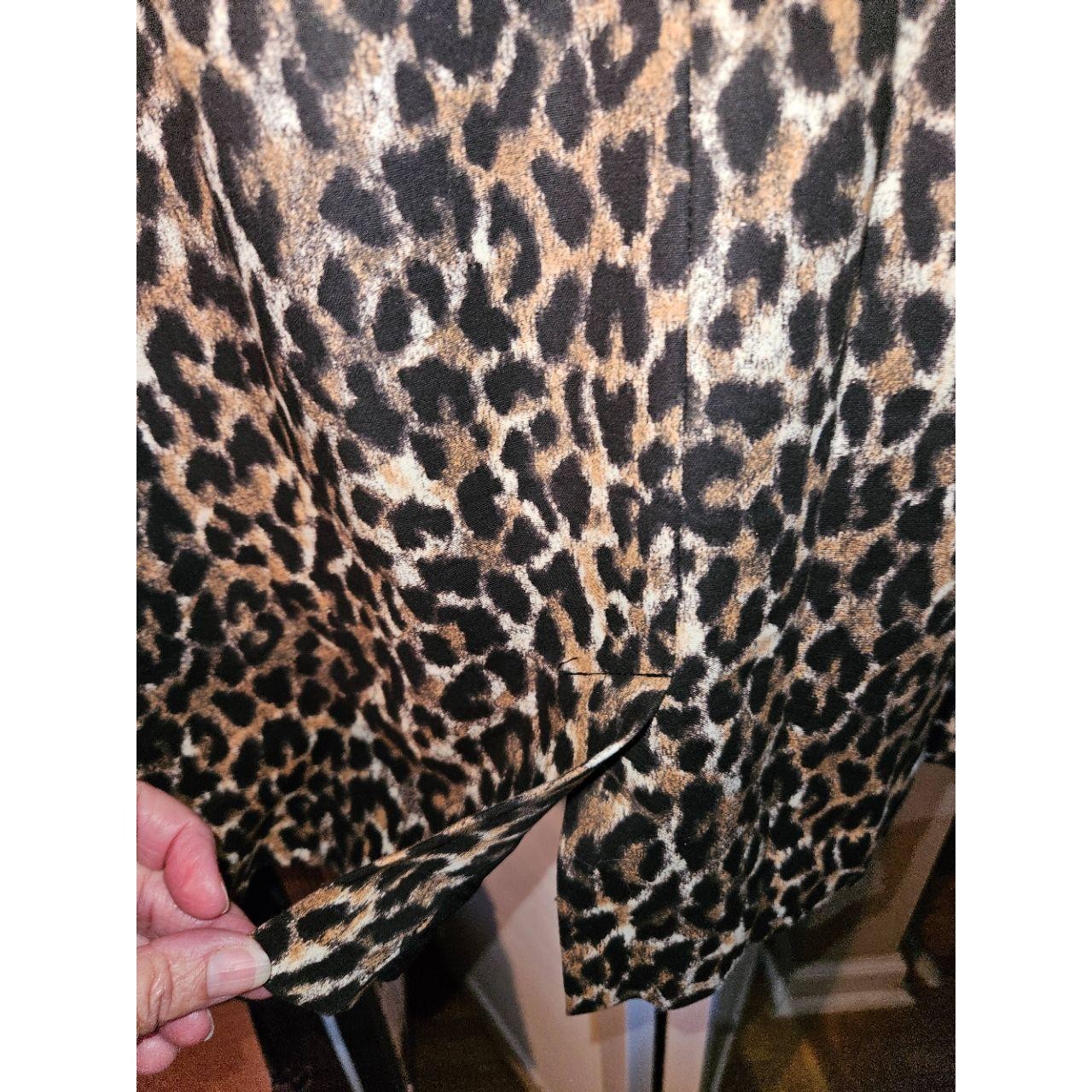 ANN TAYLOR LOFT Womens 10P Leopard Print Sleeveless Dress Black Trim Kick Pleat