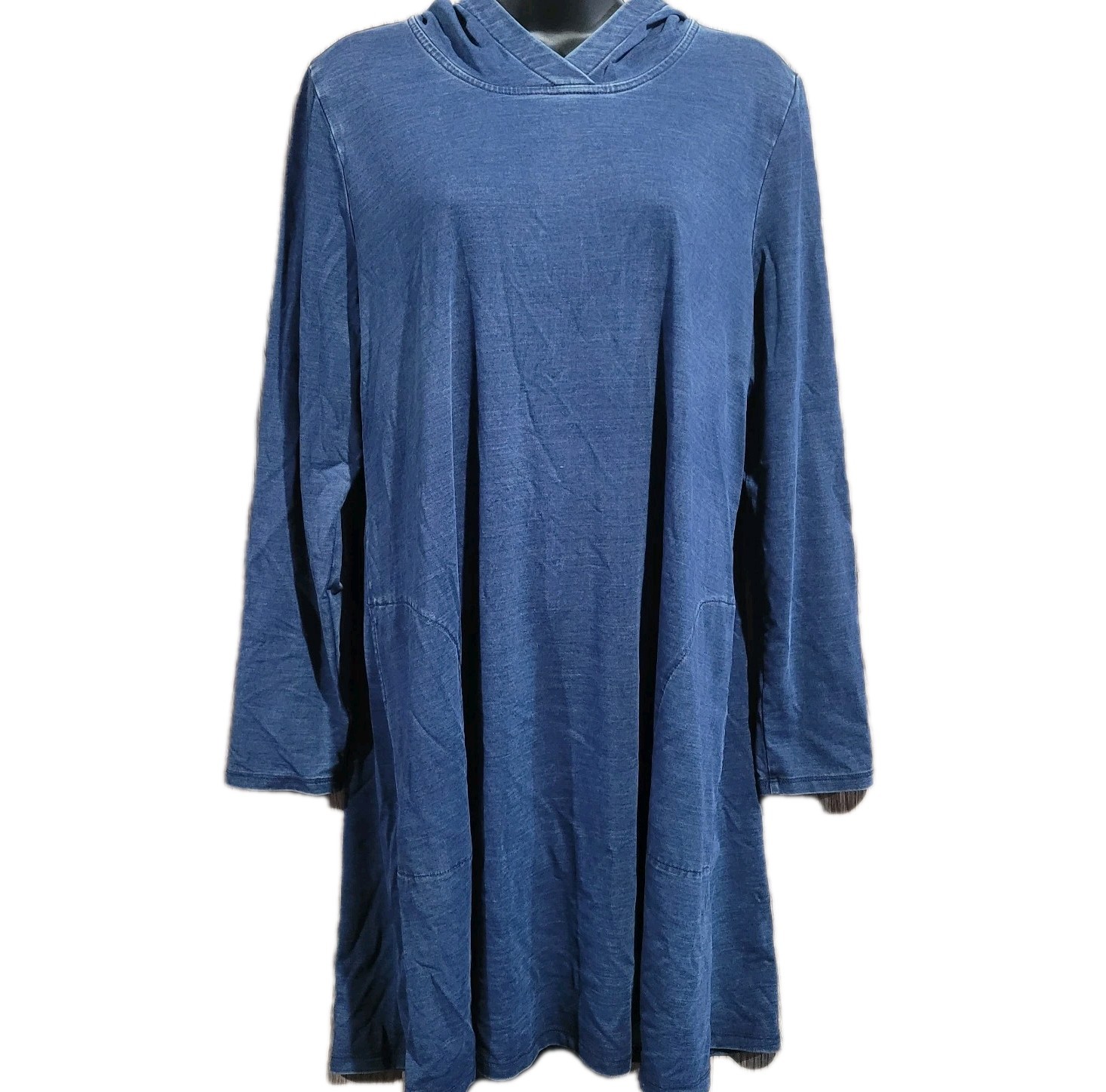 Pure Jill Indigo Hooded Dress MP Minimalist Lagenlook Beachy Nautical Pockets
