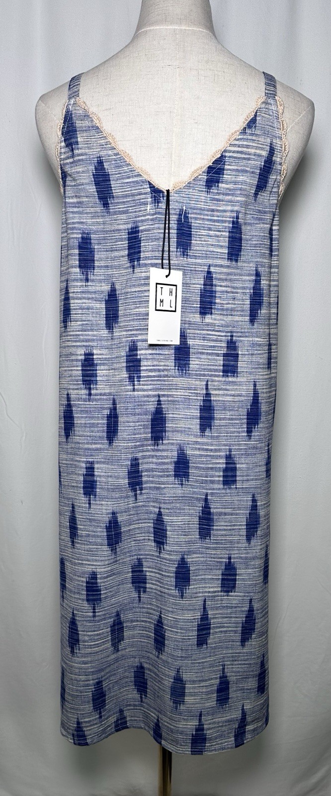 THML Shift Slip On Dress Large Cotton Spaghetti Boho Festival Hippie Tassells