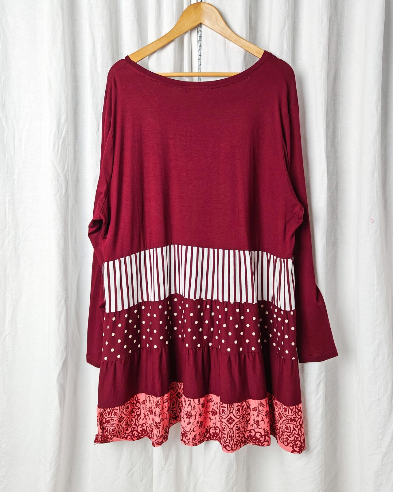 Joe Browns Boho Tiered Tunic Dress Embroidered Maroon Plus Size