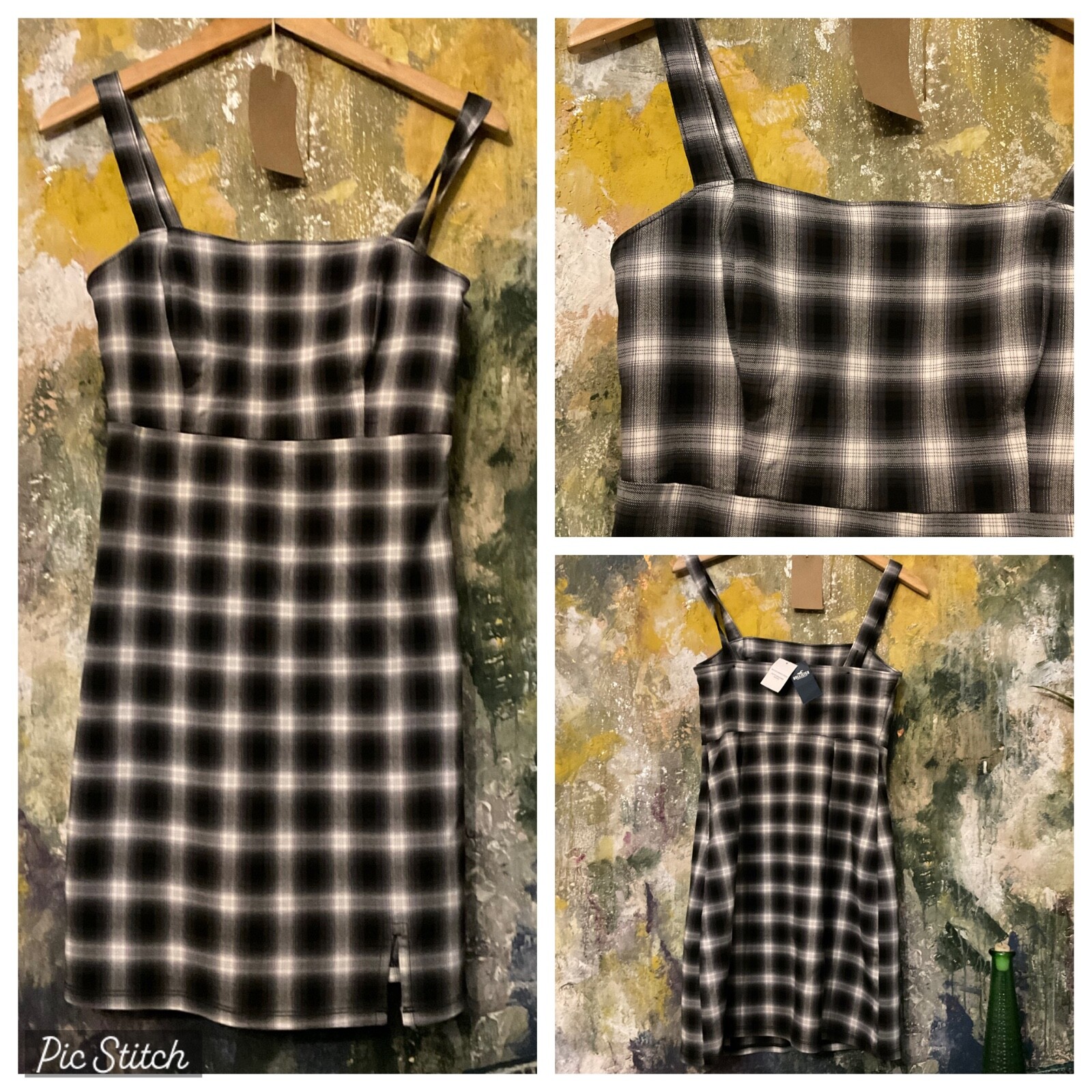 WOMENS PINAFORE DRESS SIZE S HOLLISTER CHECK BIB & BRACE PERFECT USED ON FILM