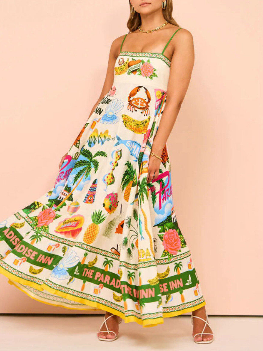 2025 Women’s Summer Maxi Dress Farm Floral Print Sleeveless Swing Anthro Rio