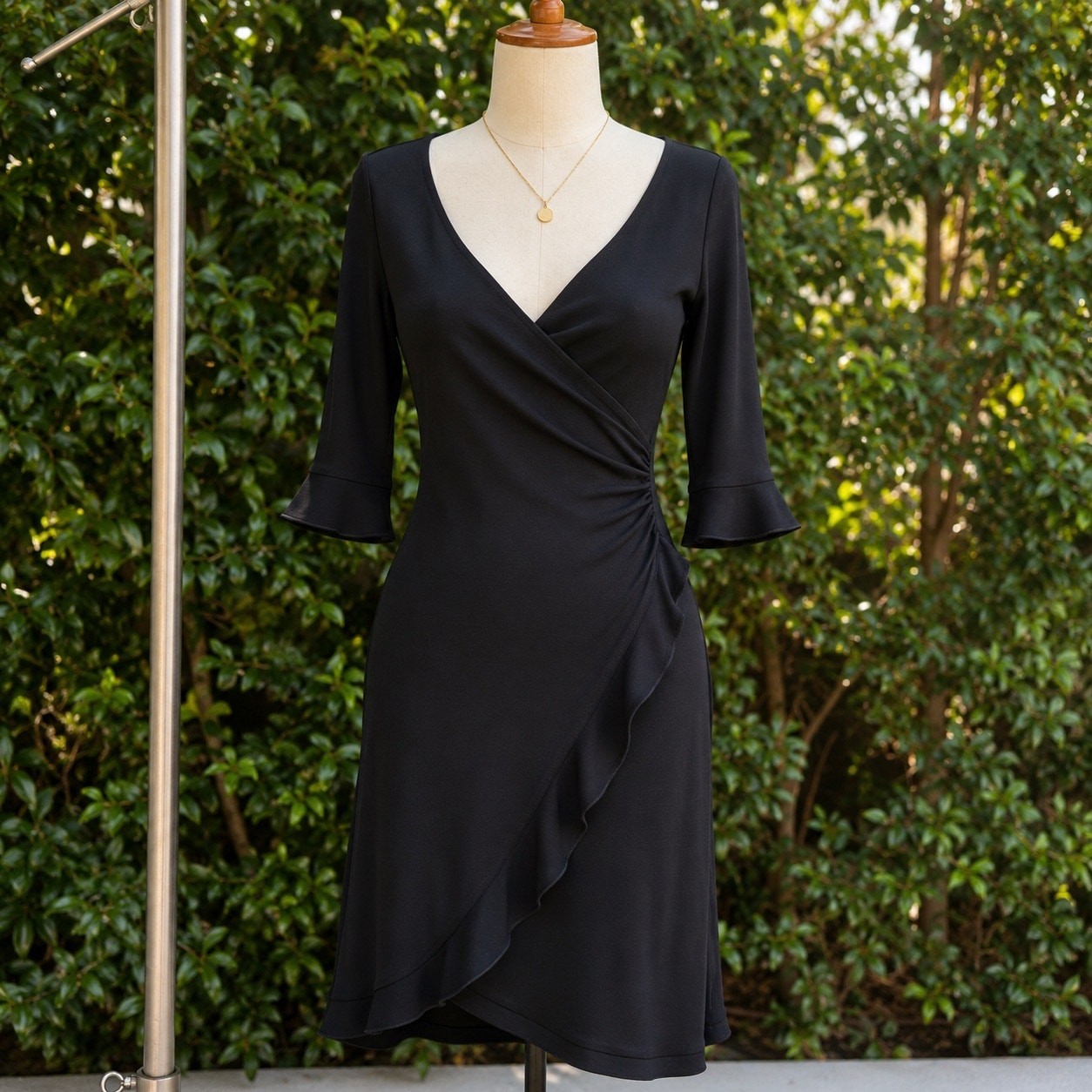 A.B.S. by Allen Schwartz Petites Black Faux Wrap Dress Size Small
