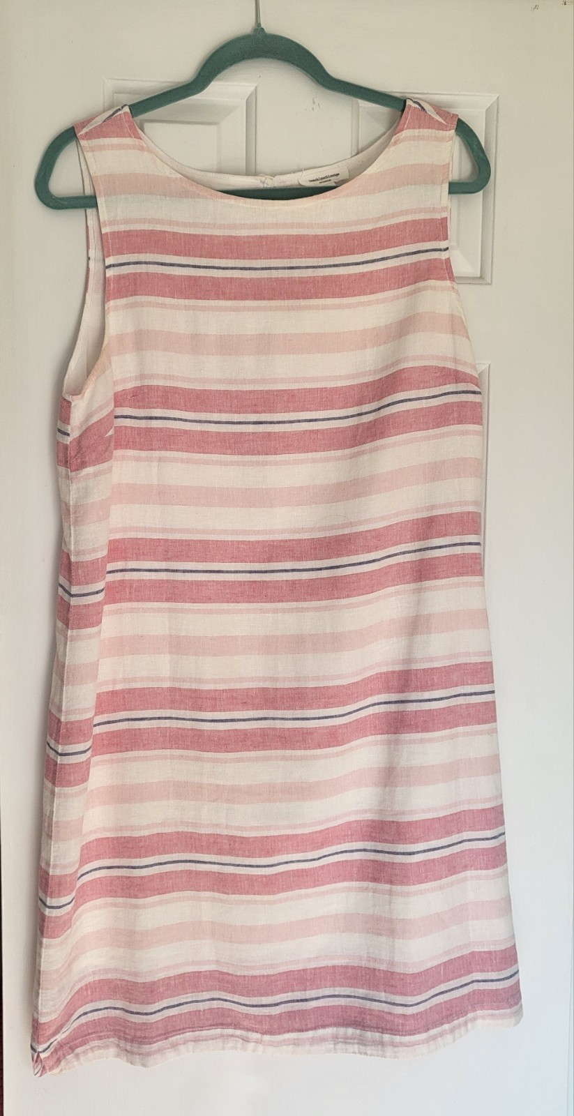 Beach Lunch Lounge Dress Womens Large Pink White Stripe Linen Blend Summer