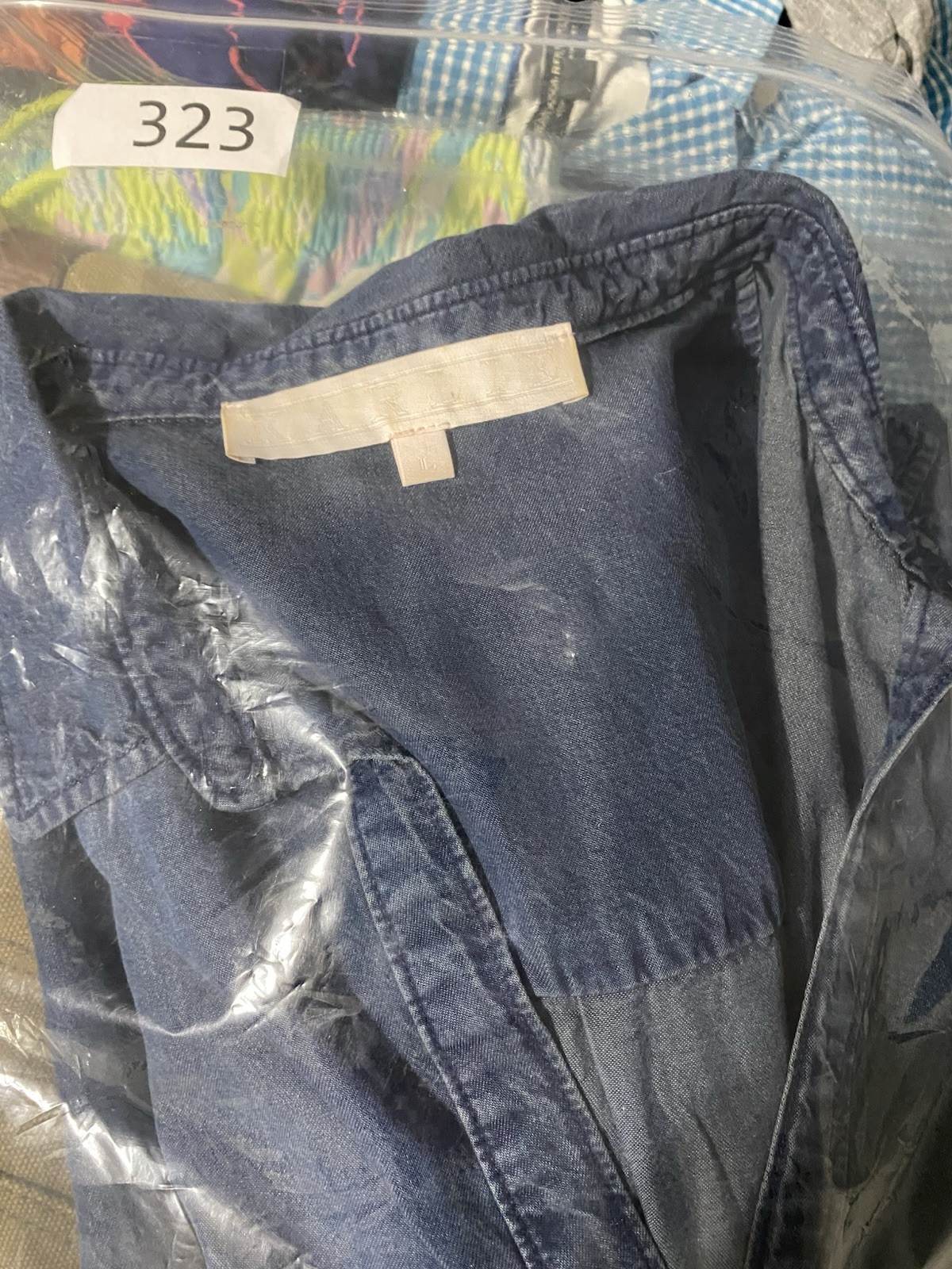 Karlie Denim Tencel Lyocell Chambray Shirt Dress Blue Large Long Sleeve