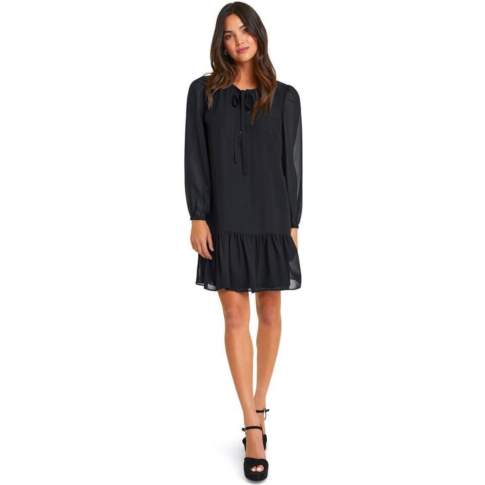 Draper James Tie Neck Flounce Shift Dress Black Size Small