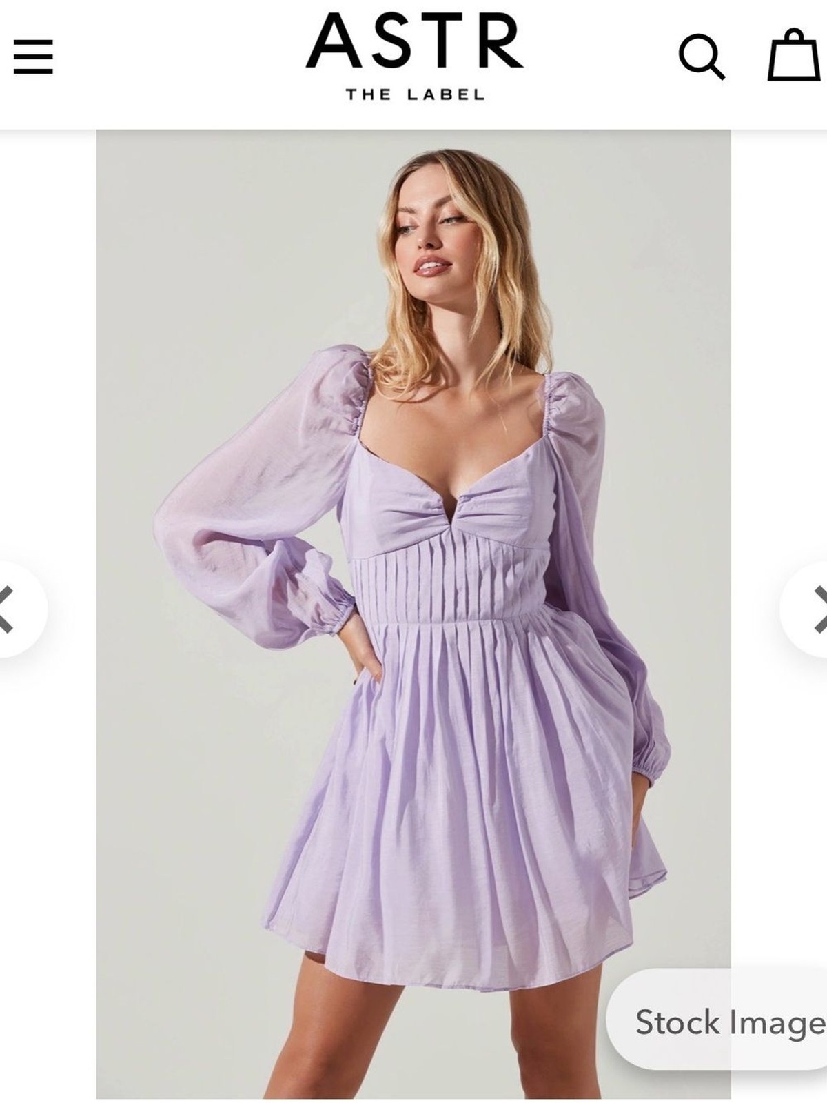 Astr Lavender Puff-Sleeve Smocked Mini Dress size Small, NWT