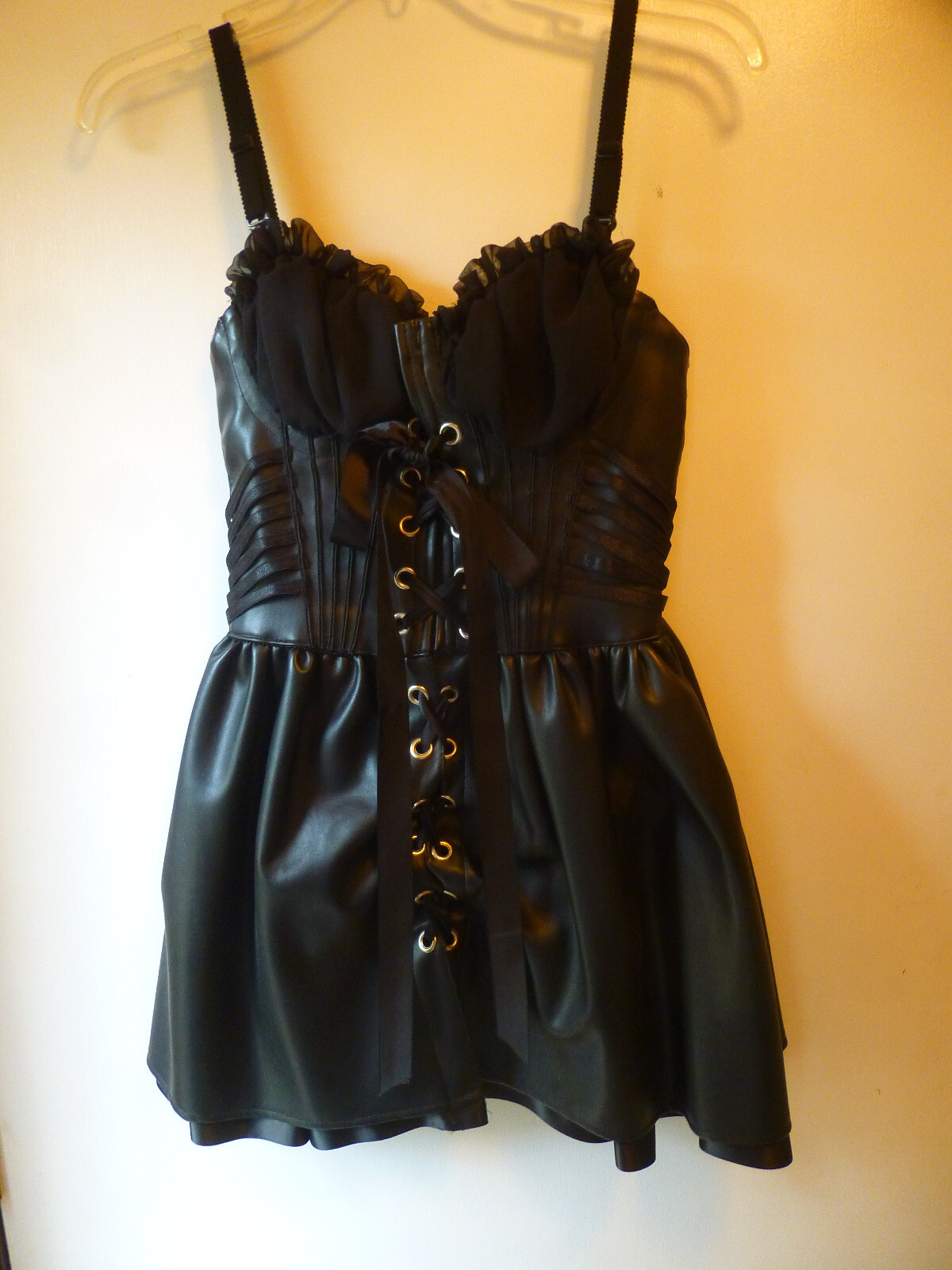 Y2K Black Sexy Corset Bustier Mini Dress Strappy Party Bodycon Lace-up Size M