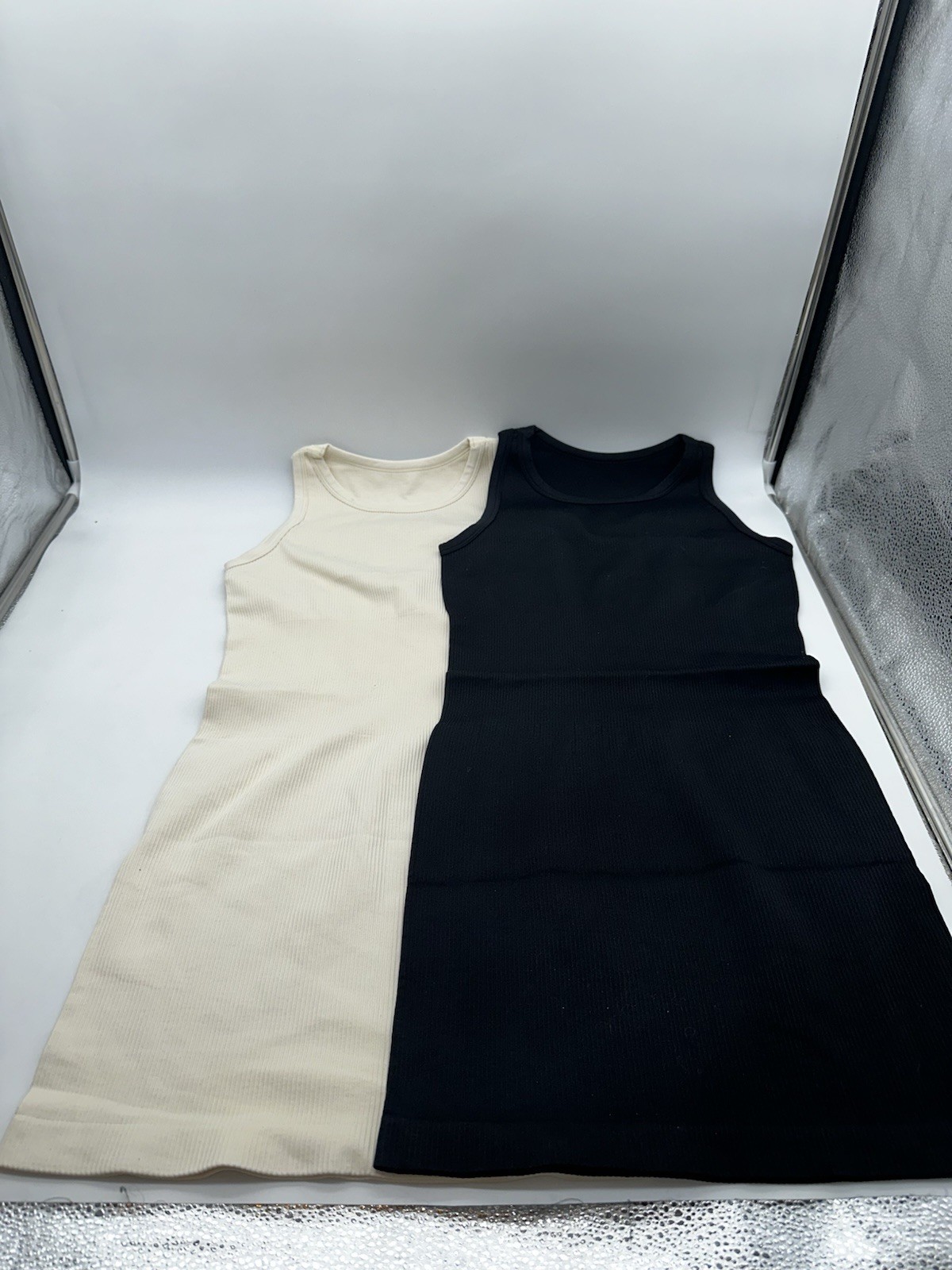 OQQ Women’s Dress Ribbed Halter Neck Fashion Split Tank Tops Dress 2Pcs Large