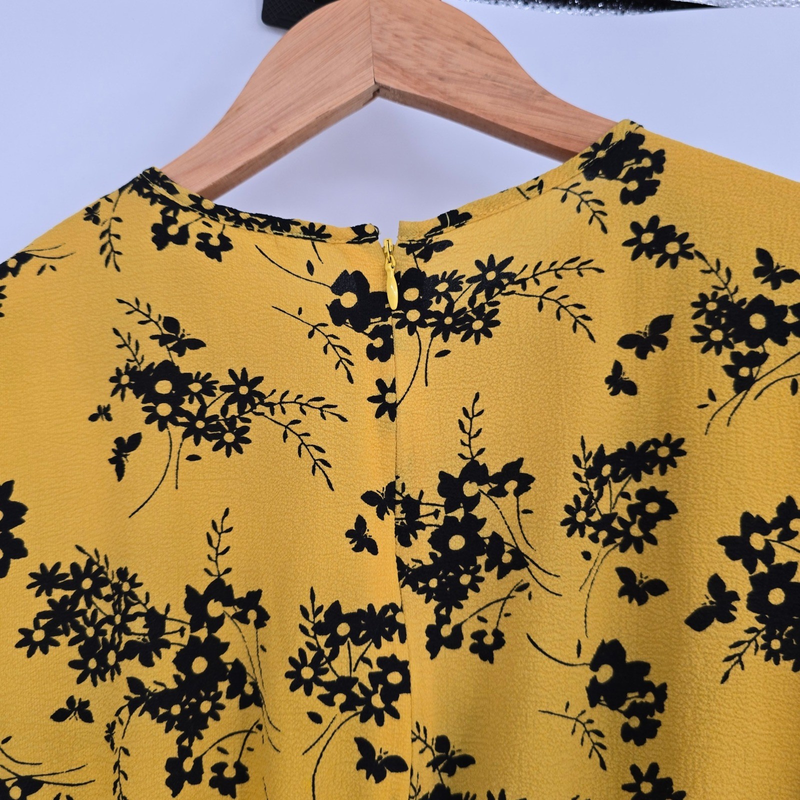 MICHAEL Michael Kors Womens Yellow Floral Butterfly Midi Dress Size Small