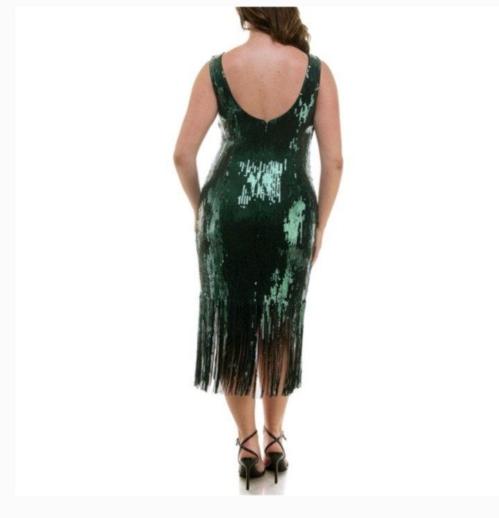 Nanette Lepore green sequin Flapper Fringe Dress, Size 10