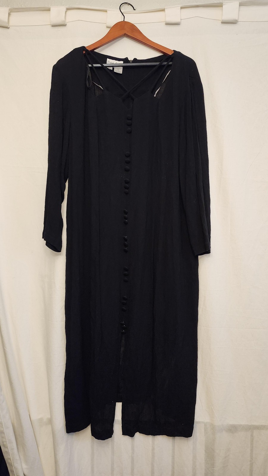 Betsy Lauren Dress Womens 18 Black Button Front Crinkle Rayon Midi