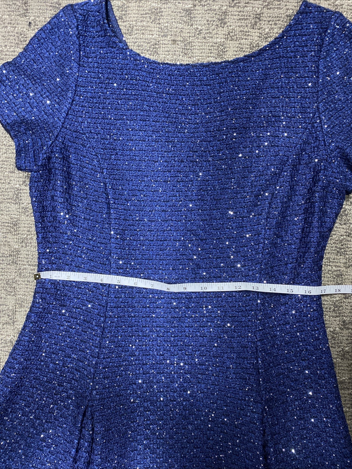 NWT St. John Sequin Textured Boucle Knit Dress Navy Multi Blue Women’s 12