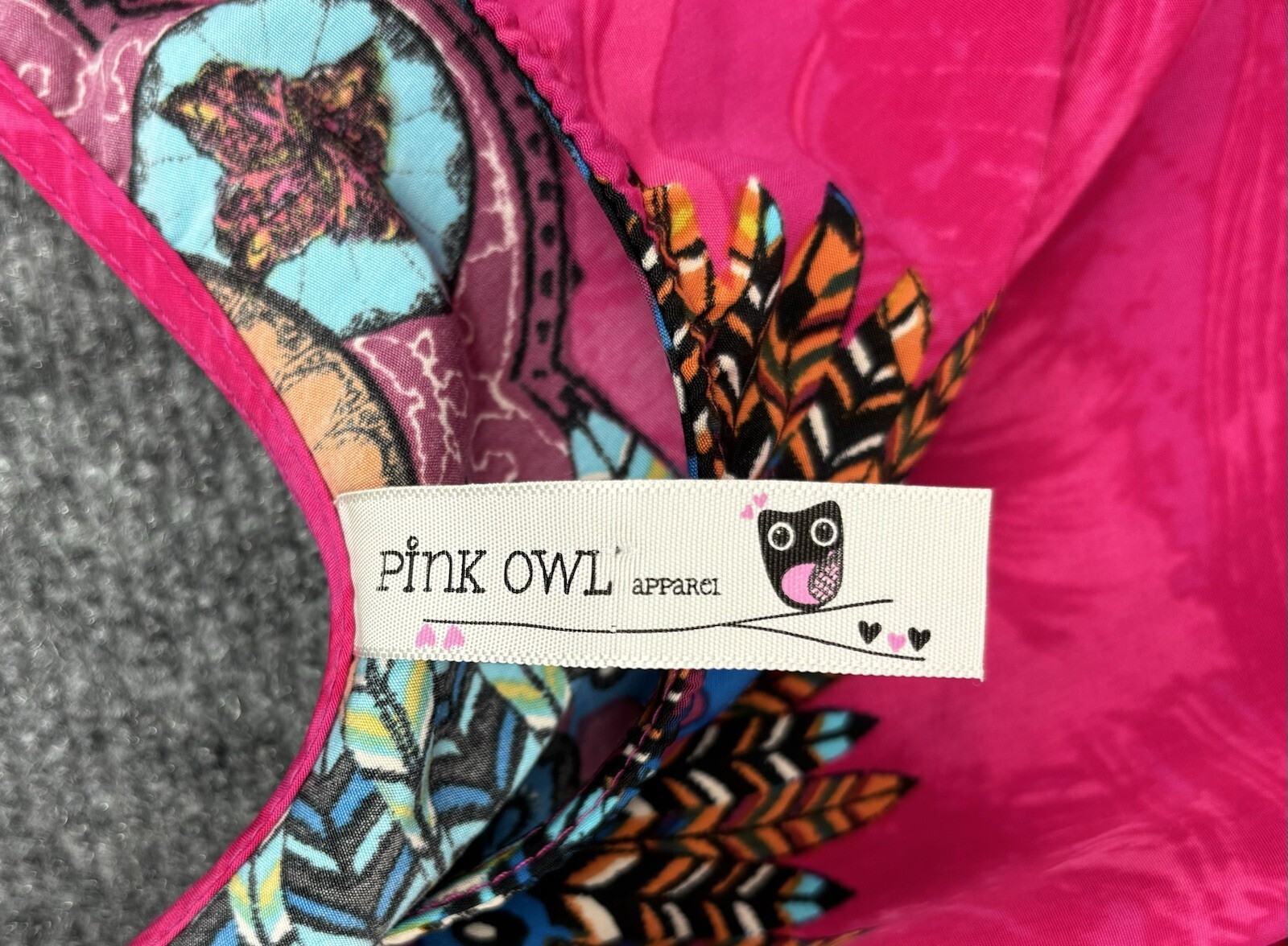 Pink Owl Whimsy Boho Bright Pink Mandalas One Sleeve / Shoulder Dress Women’s S