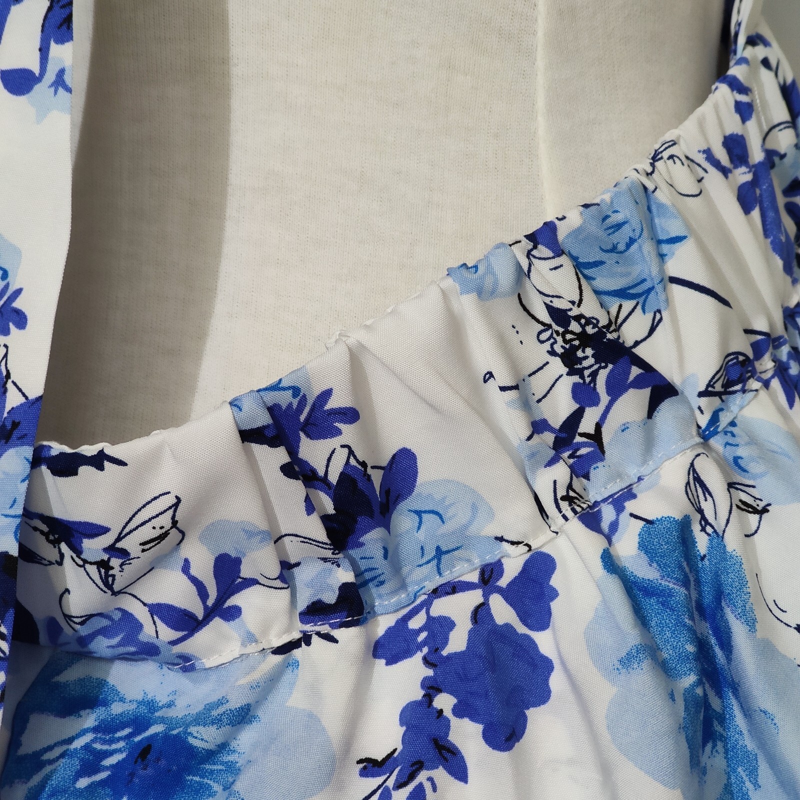 Shein Floral Halter Neck Dress, White & Blue, Layered – Size XL