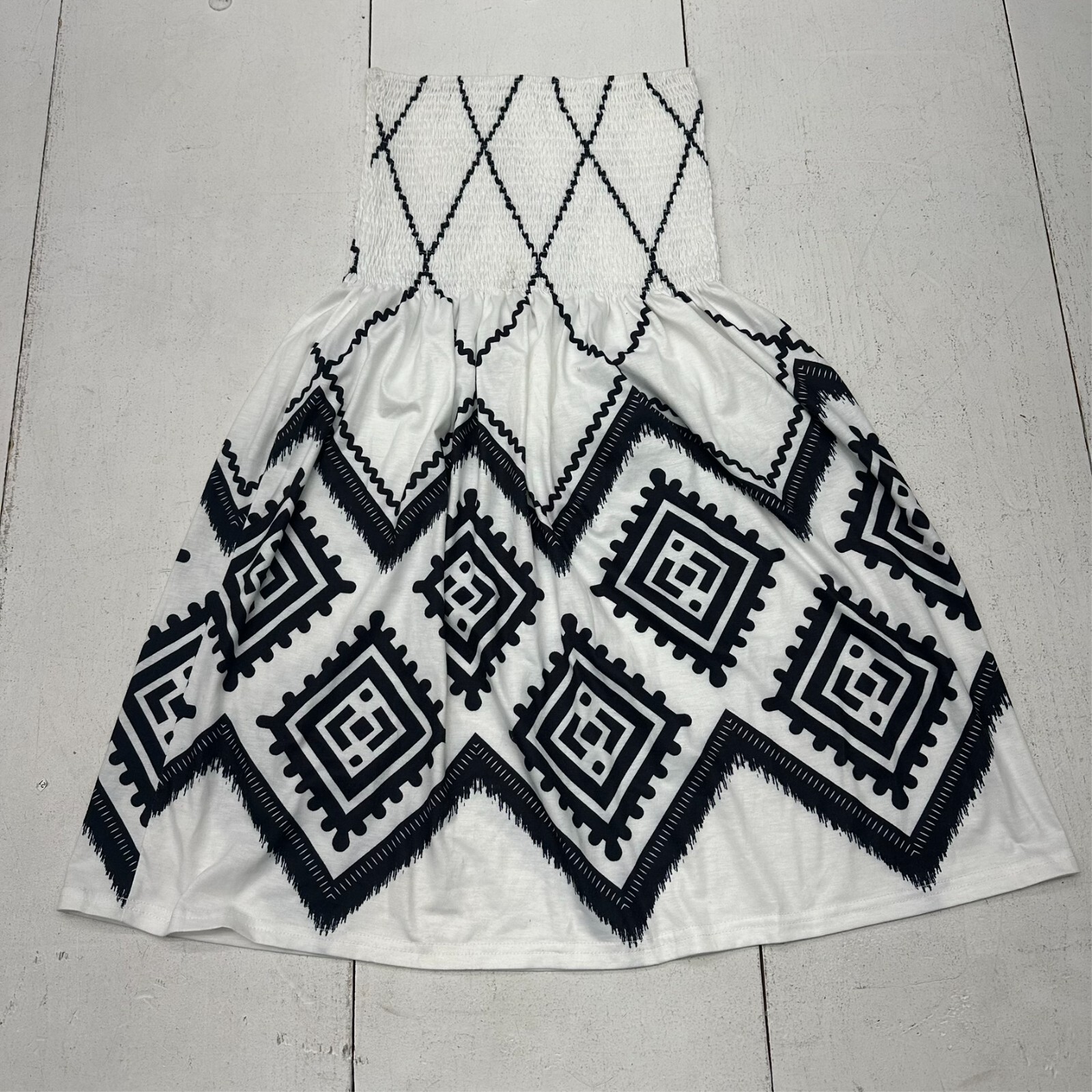 Shein Black & White Geometric Print Rouched Waist Sleeveless Dress Womens Size S
