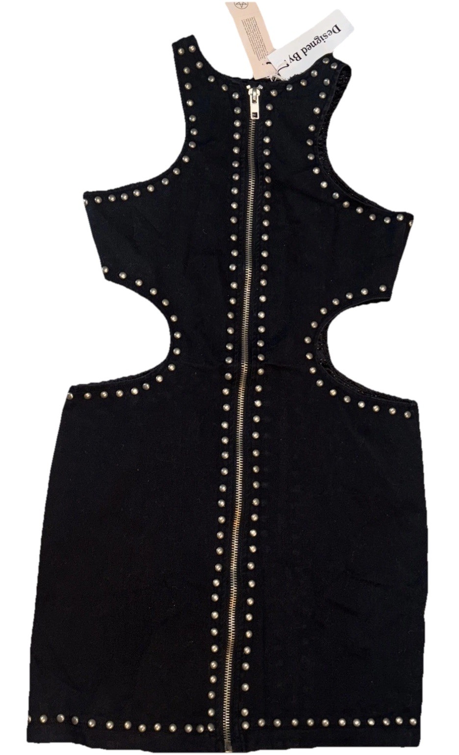 BESS X UO Studded Black Cut-Out Sleeveless Large Mini Dress Zipper