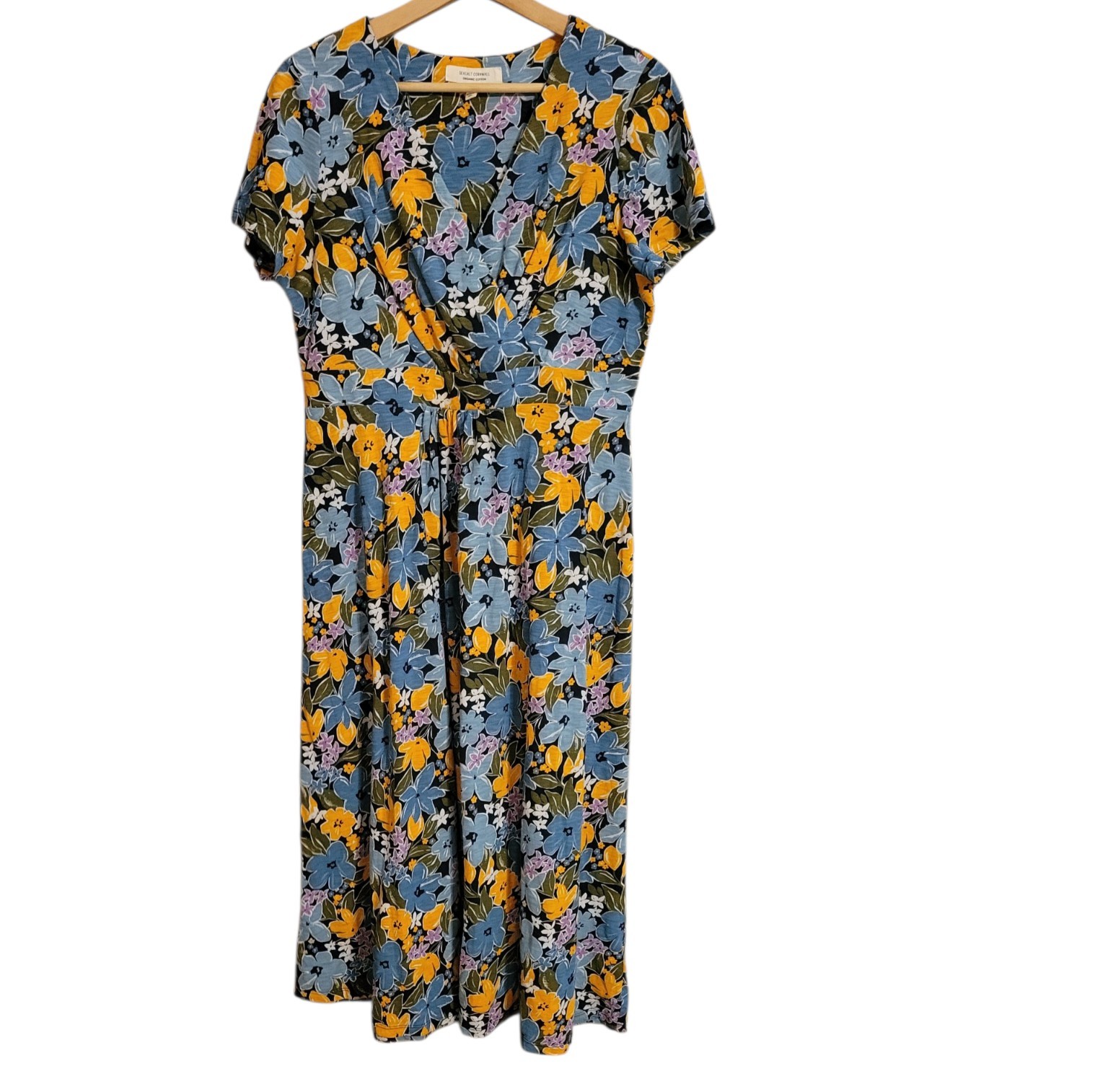 Seasalt Cornwall Chapelle Midi Dress Size 8 Organic Cotton Blue Orange Floral