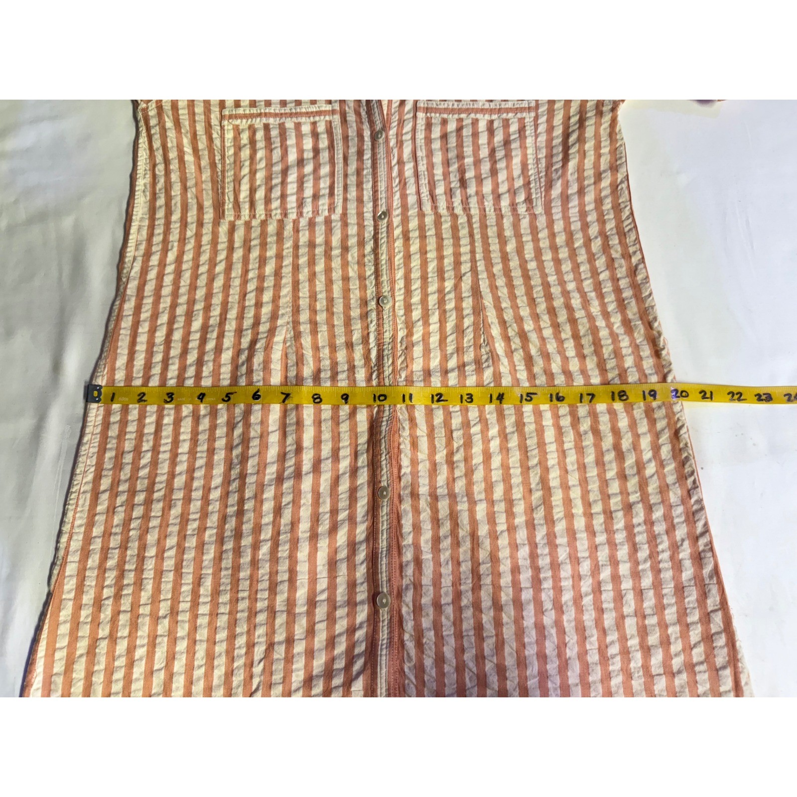 Roller Rabbit Orange White Striped Seersucker Button Front Shirt Dress Sz S
