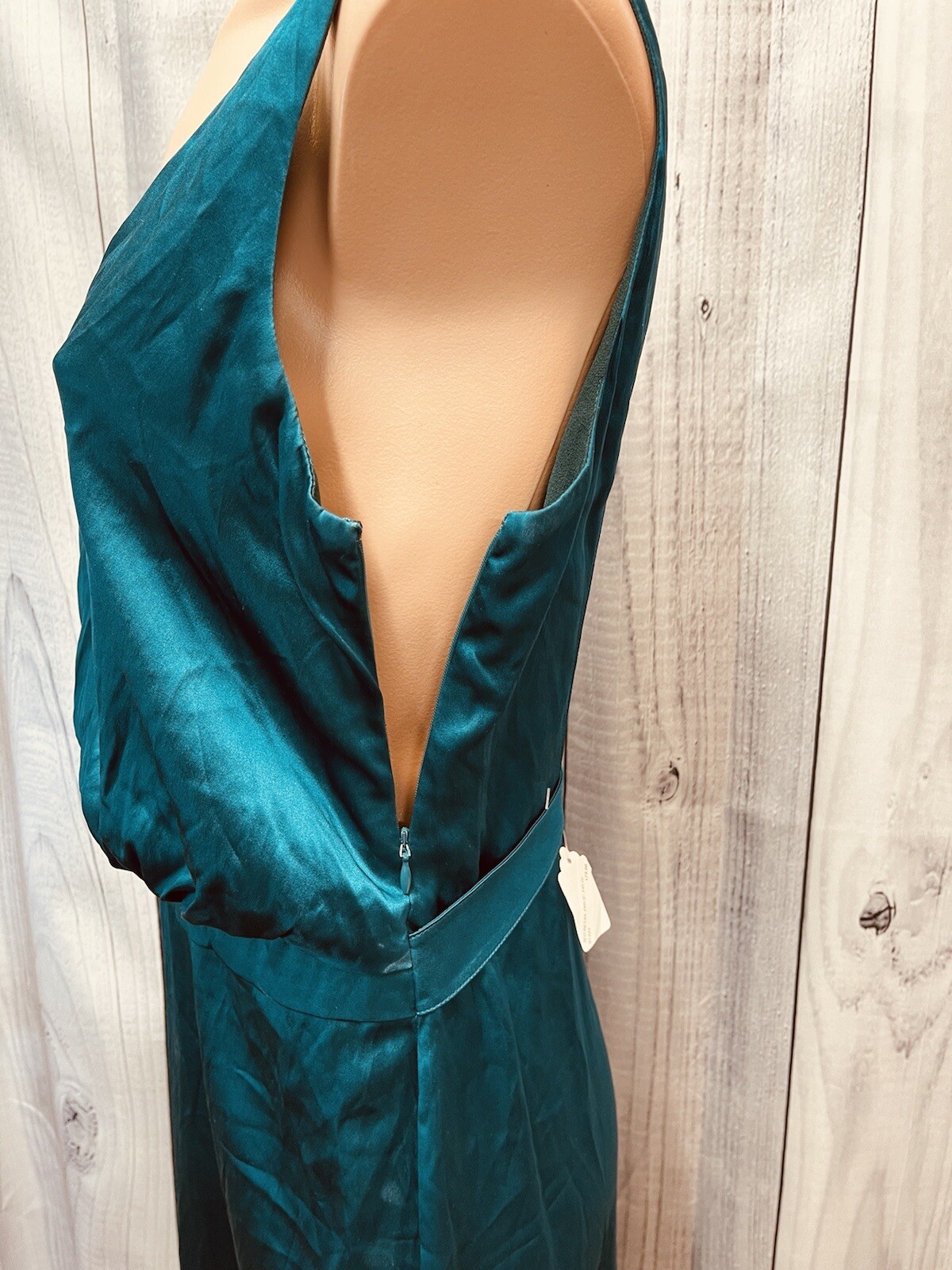 NEW BARRON DUQUETTE Medium 35” Bust Teal Silk Satin Long Dress *AS IS See Pics