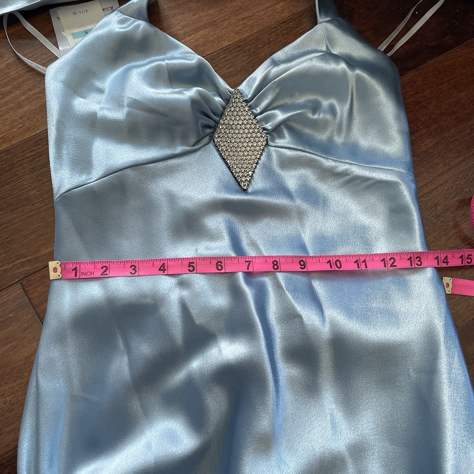 NWT Vintage Jessica McClintock for Gunne Sax Dress Light Blue Satin Halter Sz 6