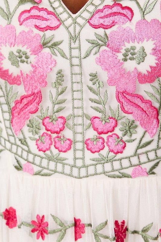 Coast Pink Embroidered Floral Tulle Occasion Party Maxi Dress UK 14 US 10