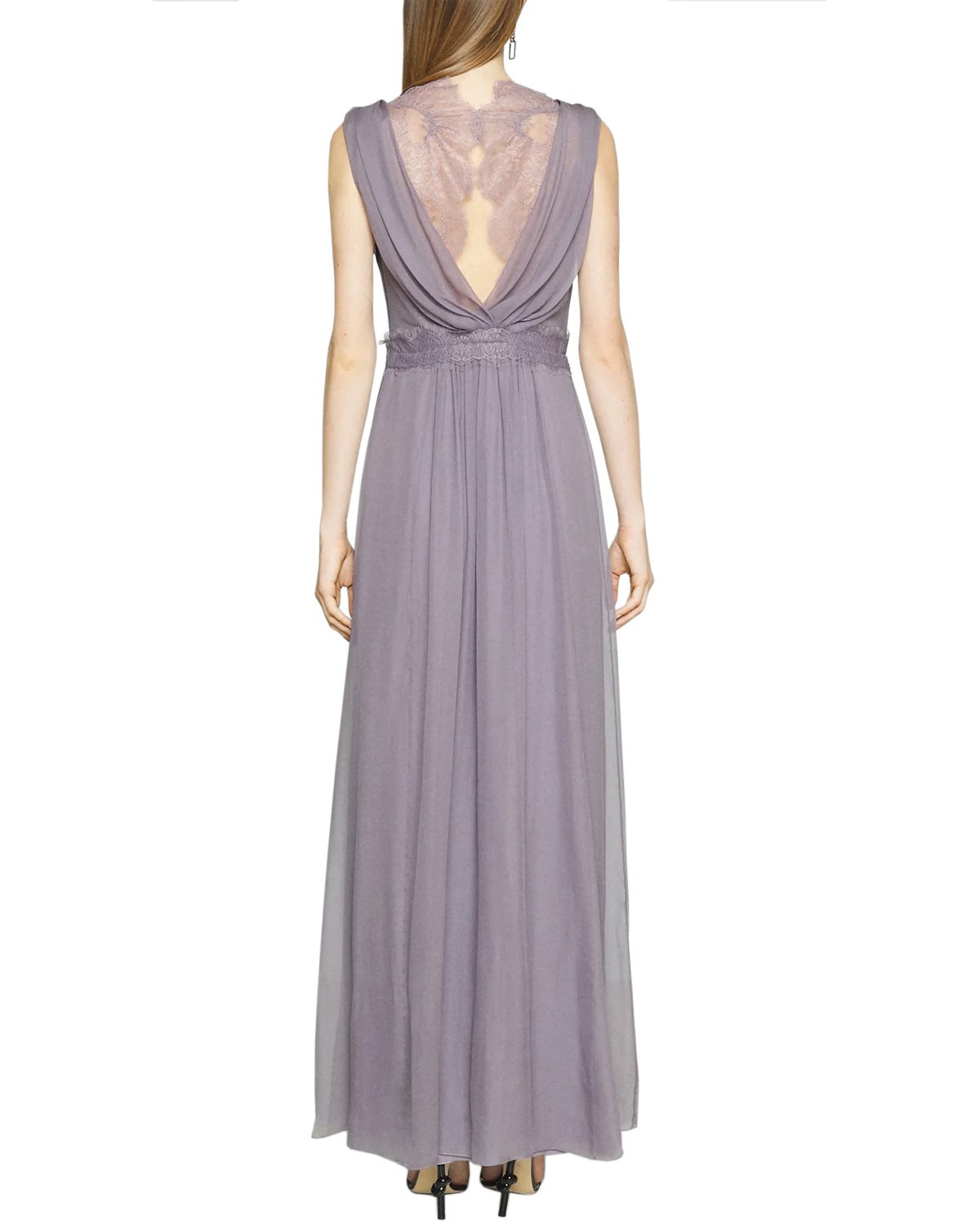 Alberta Ferretti Womens Lace Panel Silk V-Neck Dress US 8 Violet IT 44 NWT $2780