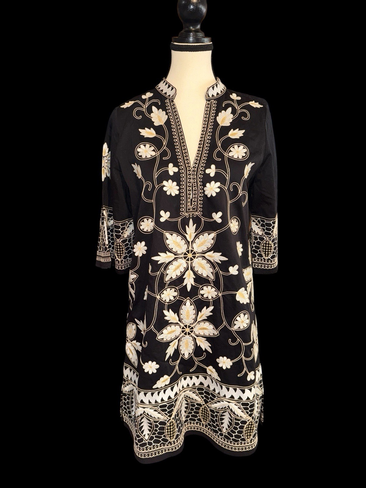 Figue Lynne Floral Embroidered Cotton Tunic Dress Boho Resort Wear Floral