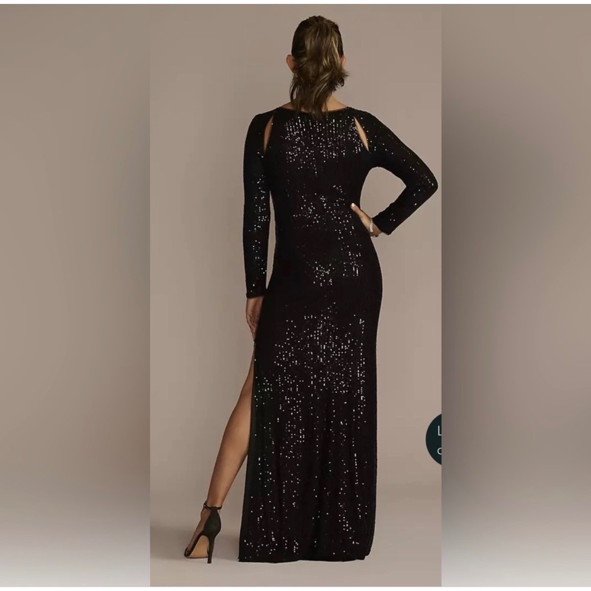 Black Sequin Long Sleeve Maxi Dress Shoulder Cut Out Side Slit Formal Gown