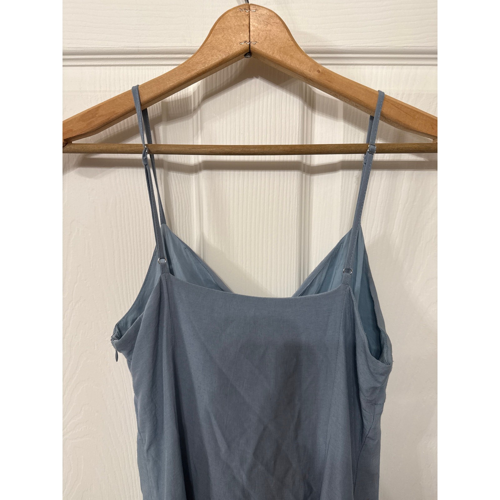 Grade & Gather Button Down Spaghetti Strap Midi Dress in Smoky Blue, S