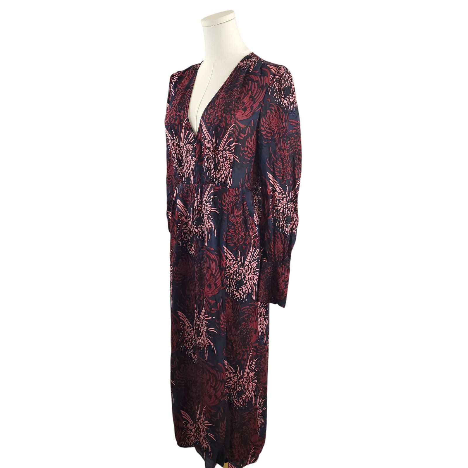A.L.C. Size 4 RTR Bailey 100% Silk Midi Dress V-Neck Front Slit Floral Print