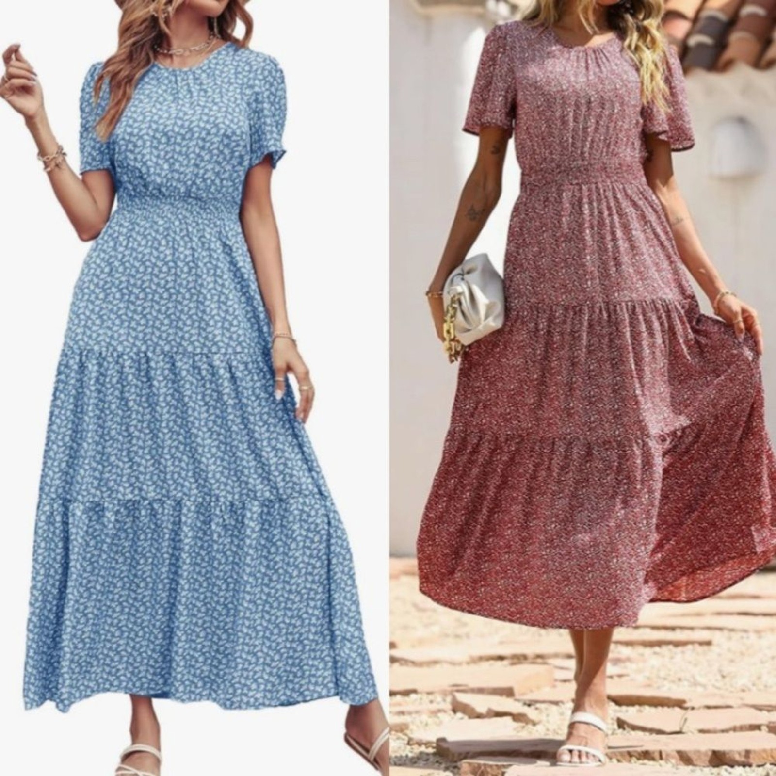 2 Floral Dresses Red & Blue – Women’s Small – Comfy- Party or Casual