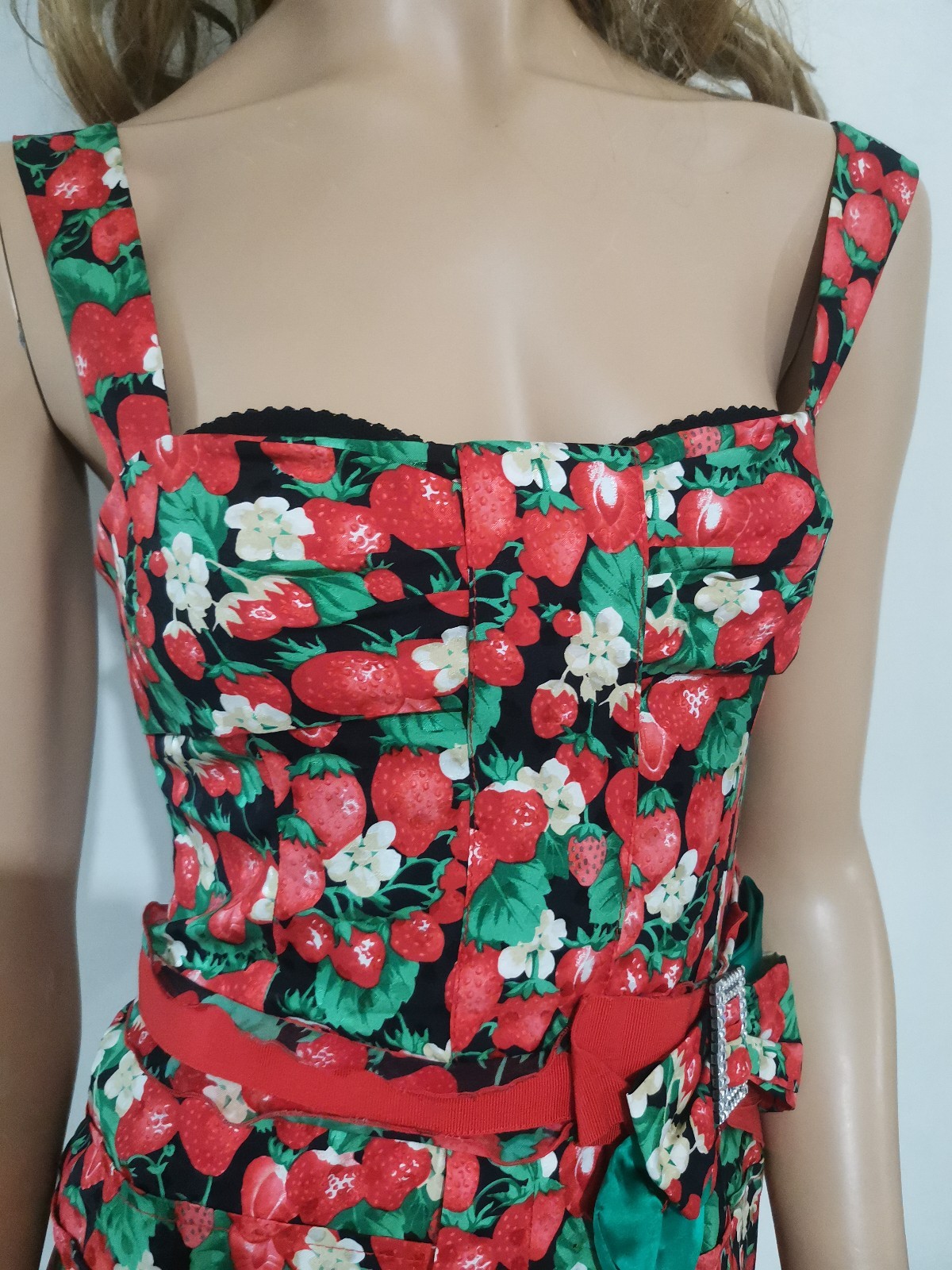 🆓US🛃 SS 2006 Dolce&Gabbana strawberries printed silk corset dress IT 38