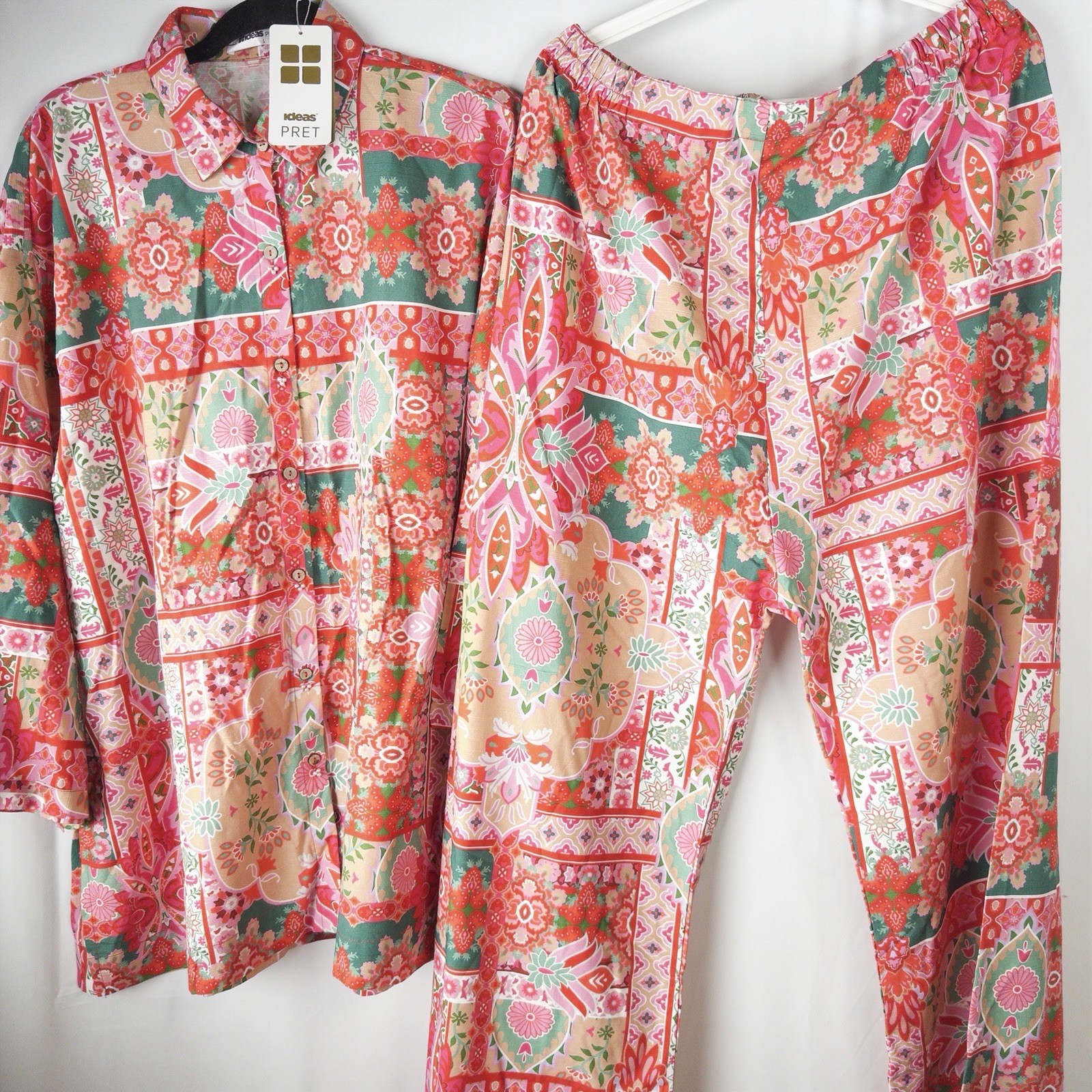 Ideas Pret Women’s 2pc Floral Multicolor Button-Front Pajama Lounge Set L