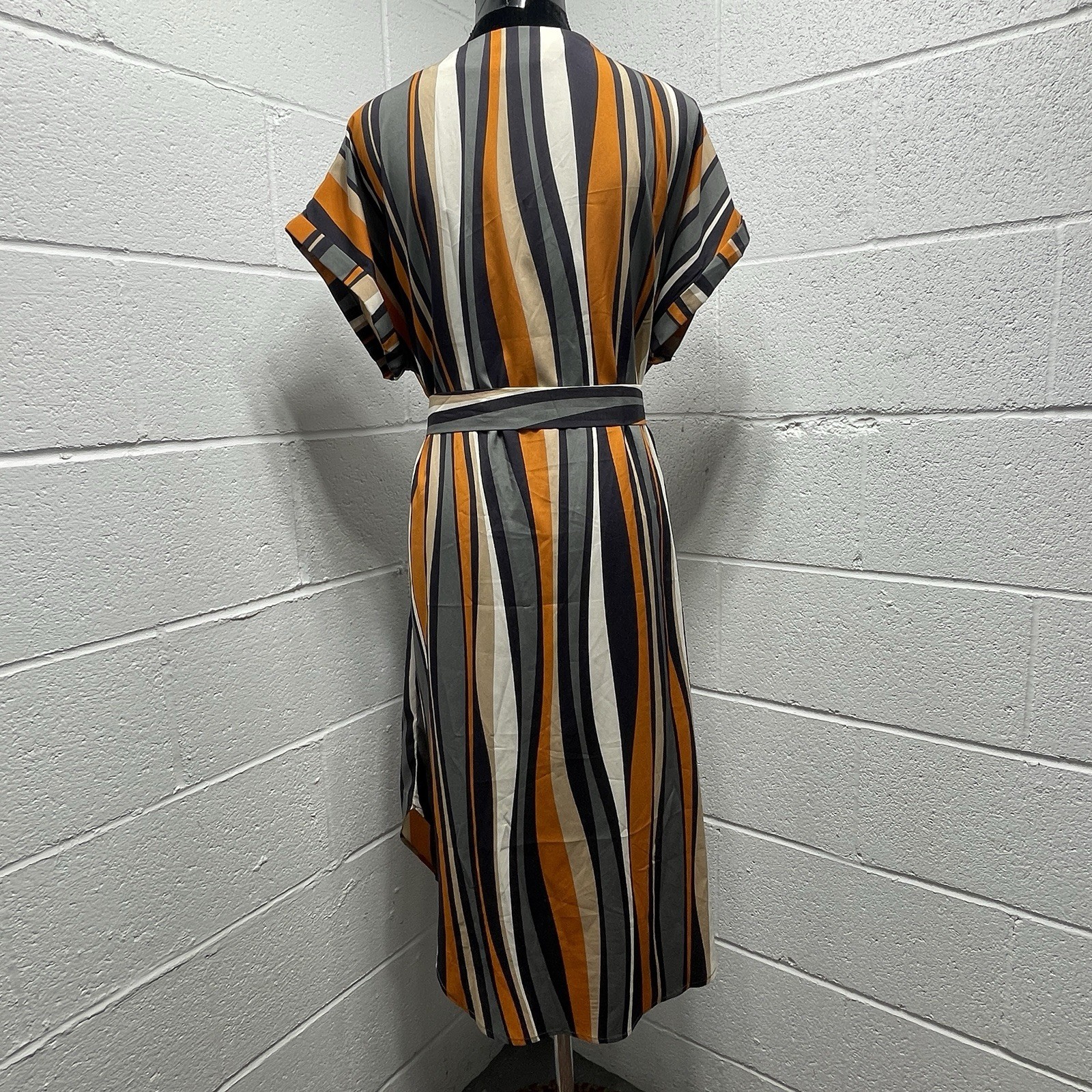 Emery Rose Notch Neck Striped Colorblock Belted Dress Sz Large