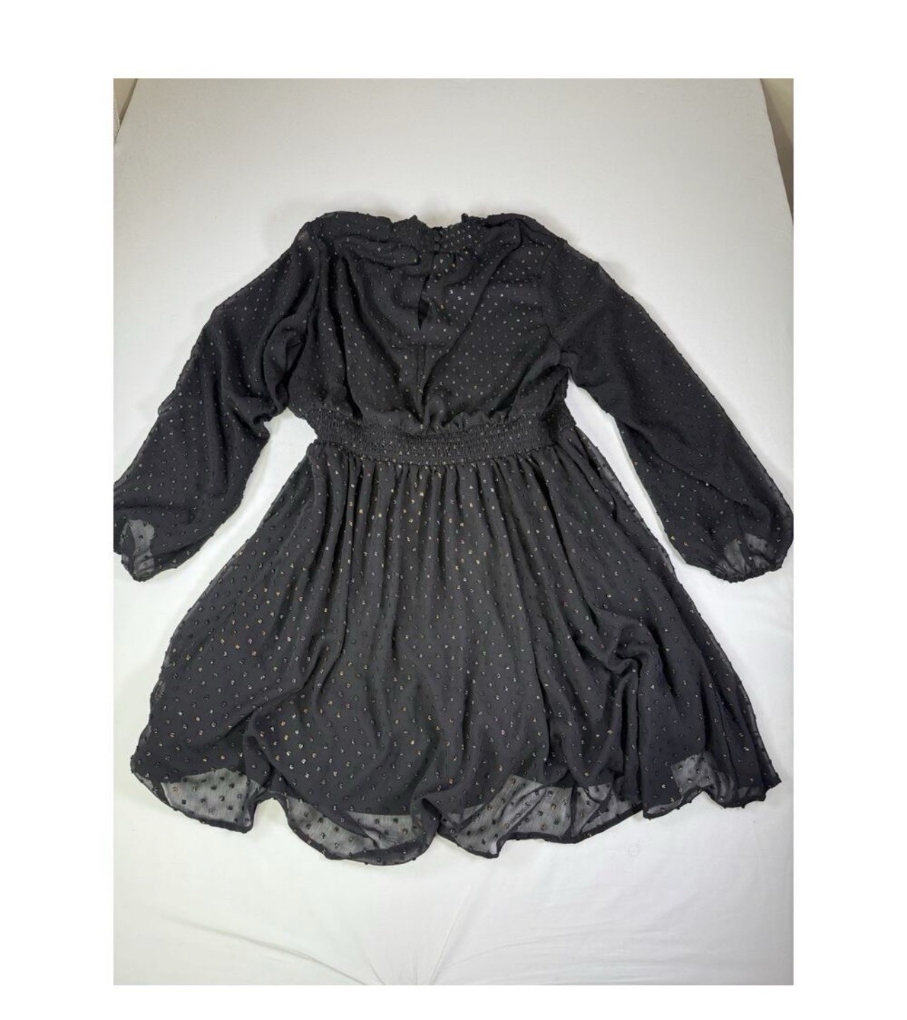 Torrid Plus Sz 2 Black Chiffon Metallic Polka Dot Smocked Fit & Flare Dress