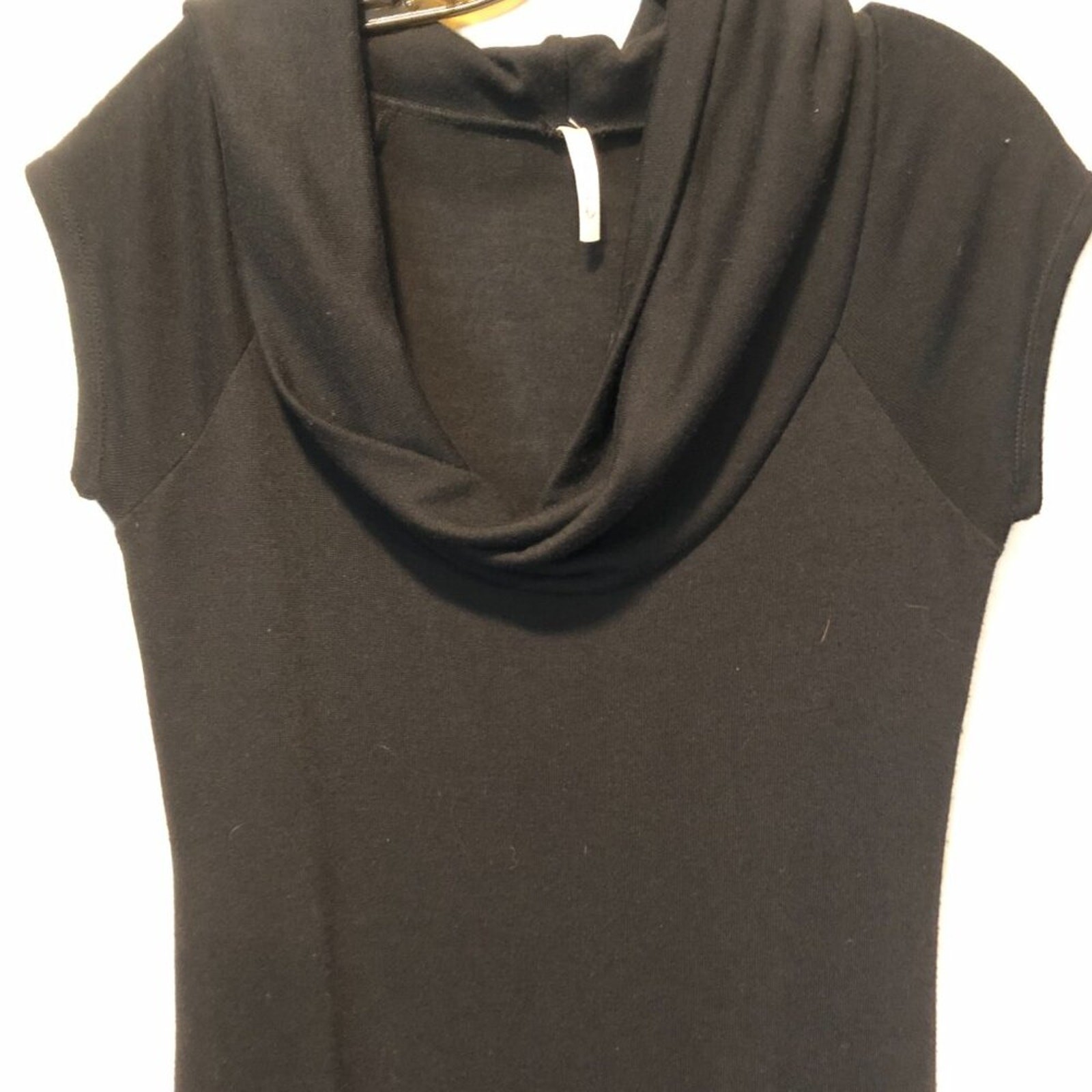 Bella D Black Sweater Dress with Attached Black Belt at Hips Stretch Sz L